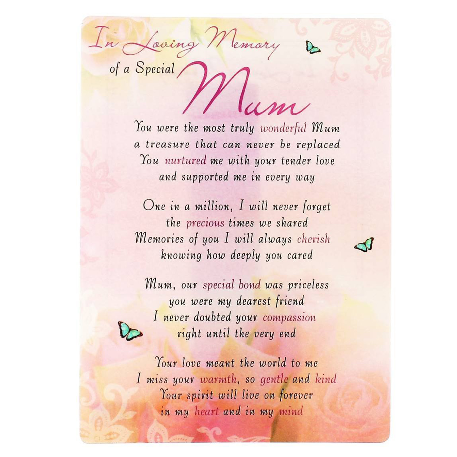 Graveside Memorial Card Weatherproof In Loving Memory Special Mum