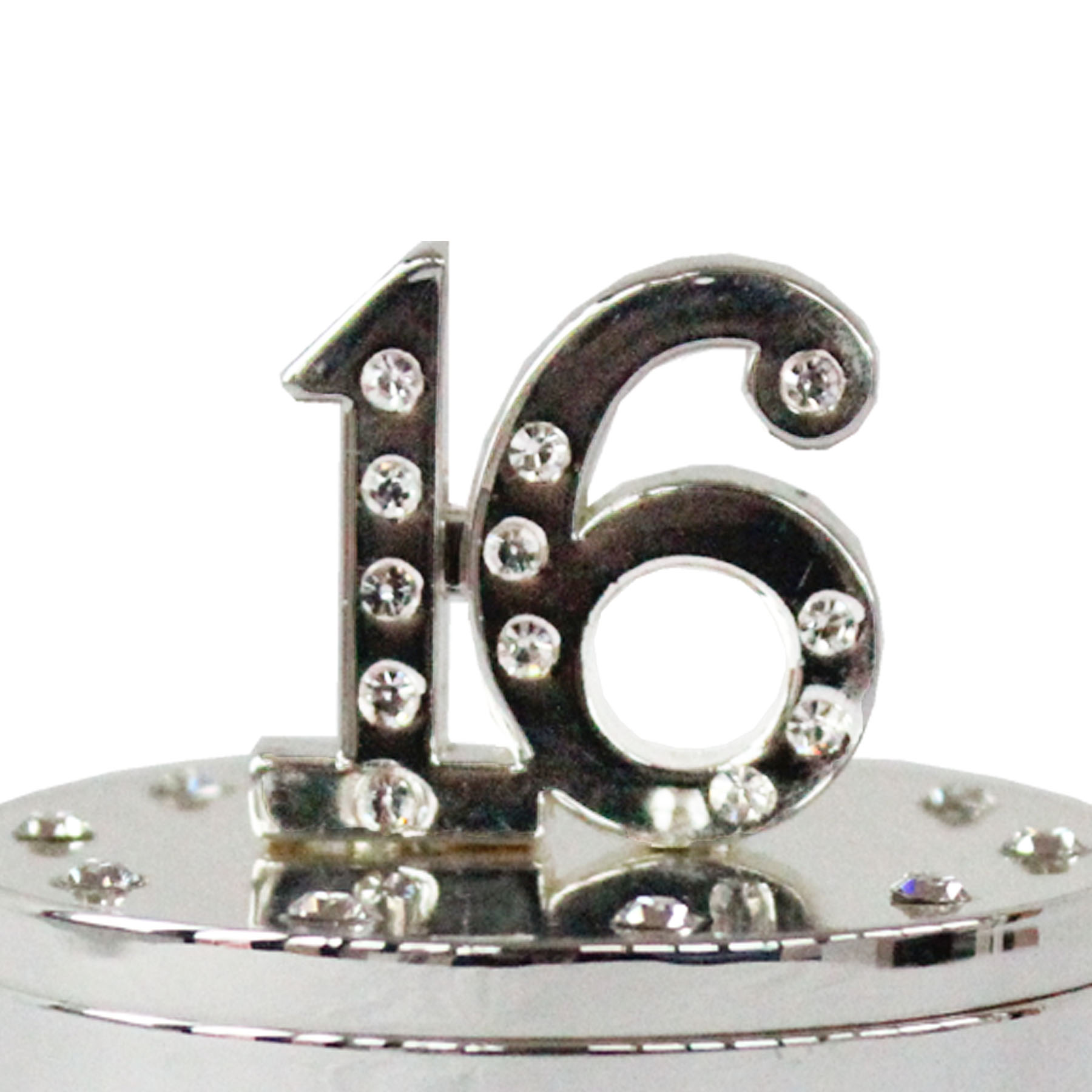 Milestones Silver and Diamante Trinket Box with Number Top - 16th Birthday