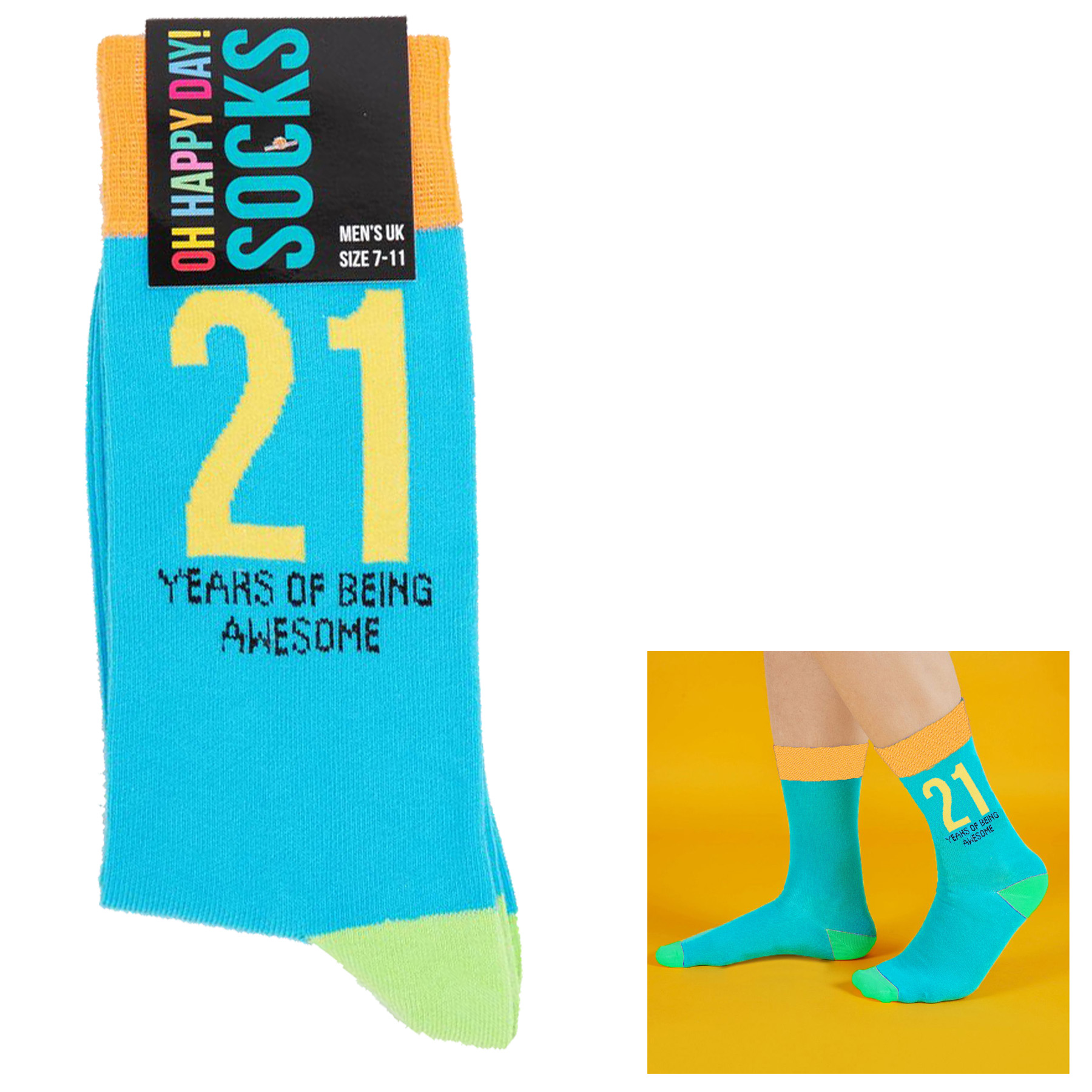 Men's Pair Colourful Socks Size 7-11 21st Birthday