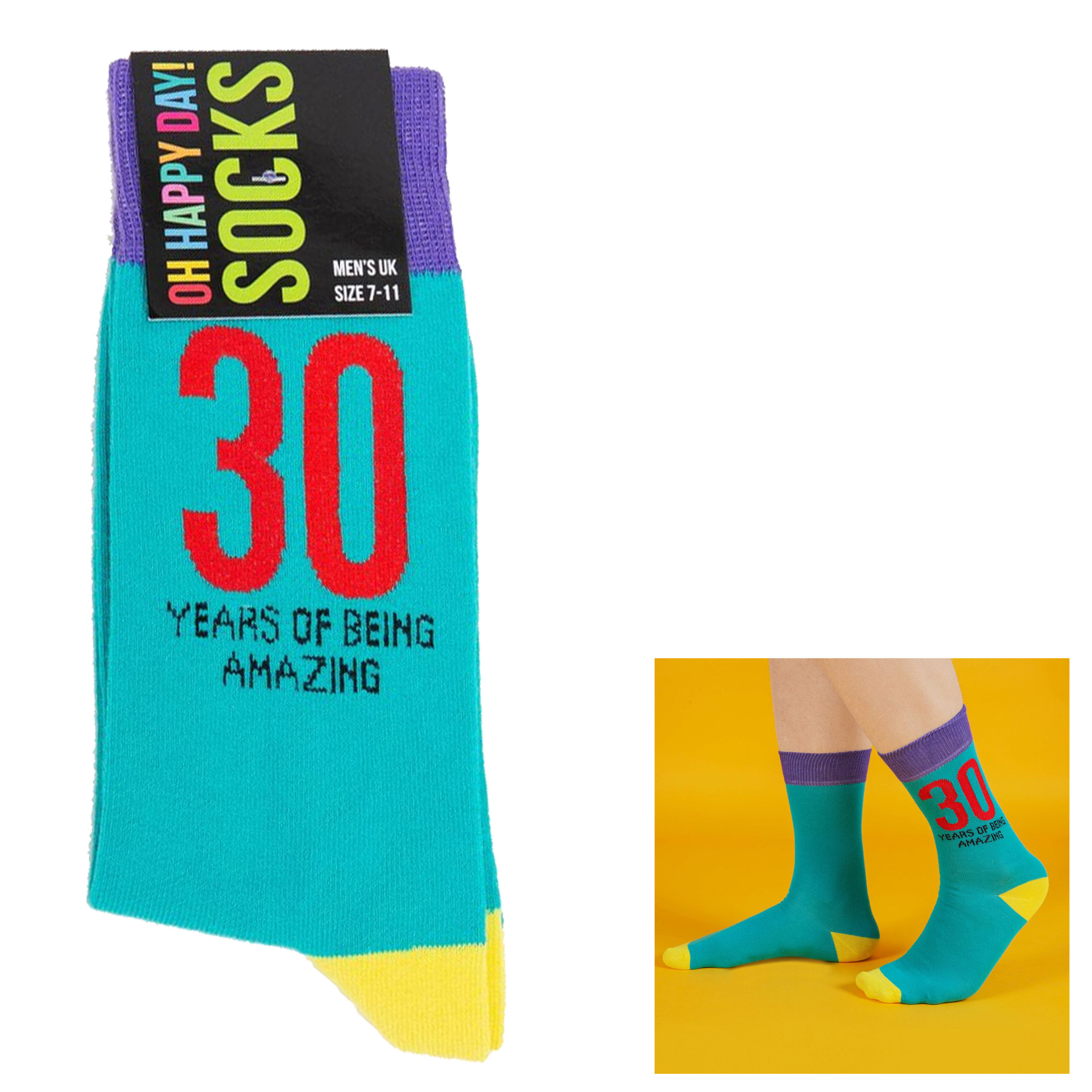 Men's Pair Colourful Socks Size 7-11 30th Birthday