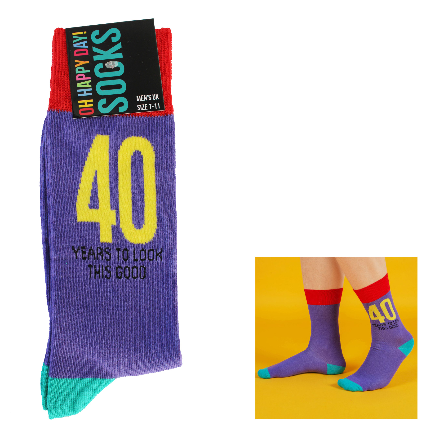 Men's Pair Colourful Socks Size 7-11 40th Birthday