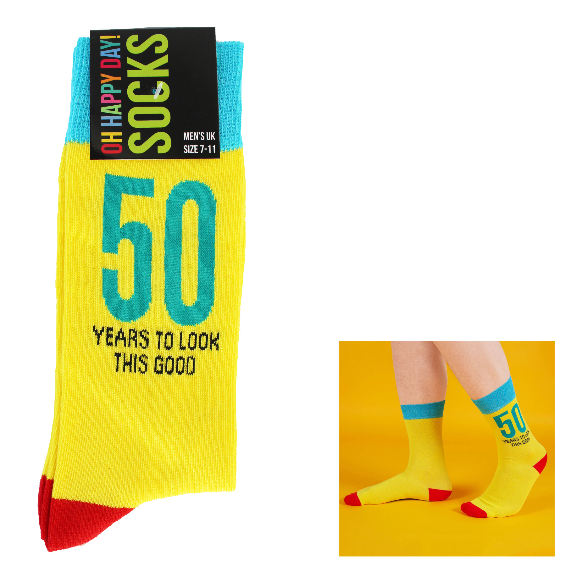 Men's Pair Colourful Socks Size 7-11 50th Birthday
