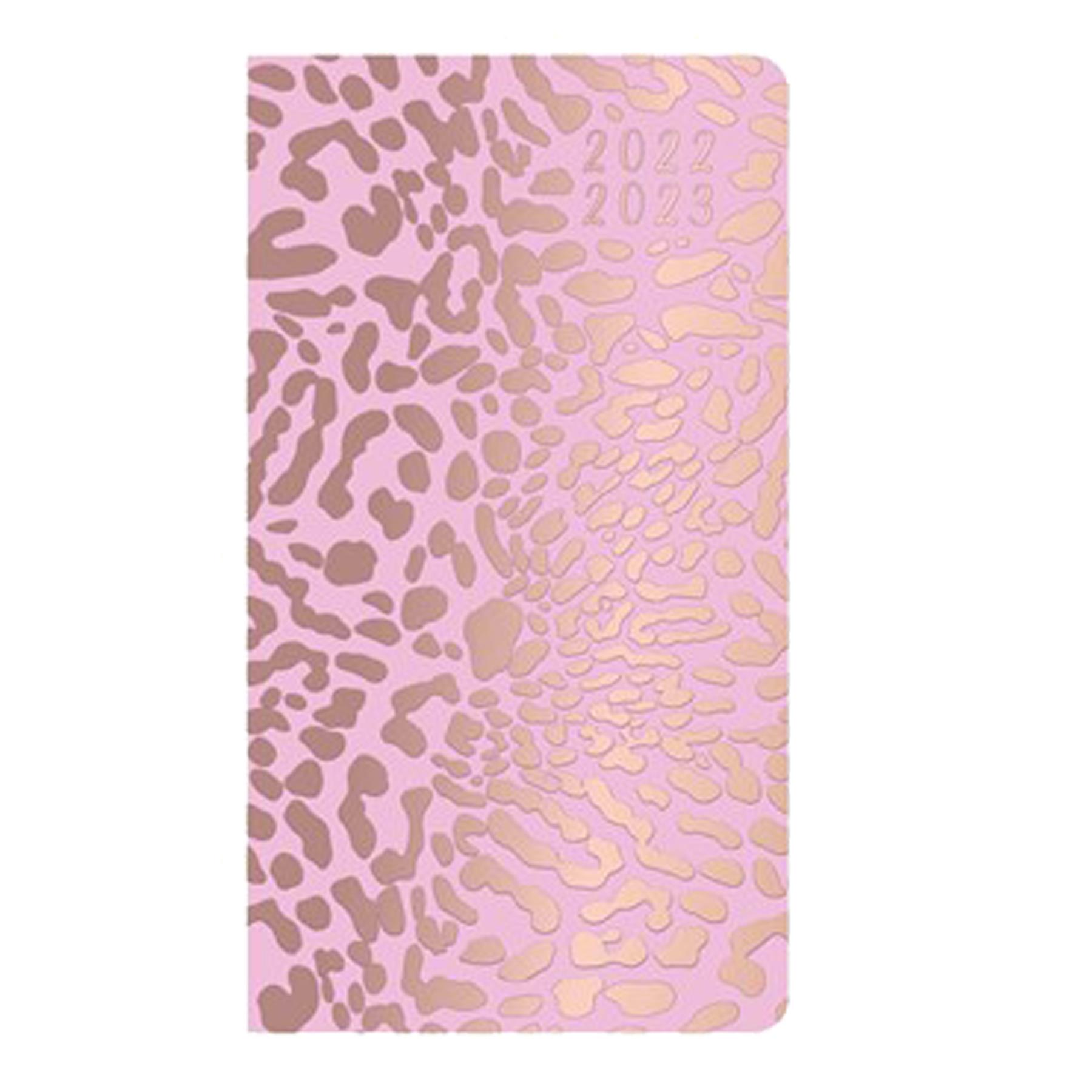 2022 - 2023 Slimline Academic Student Diary Padded Cover 3878 - Pink / Gold Leopard Print