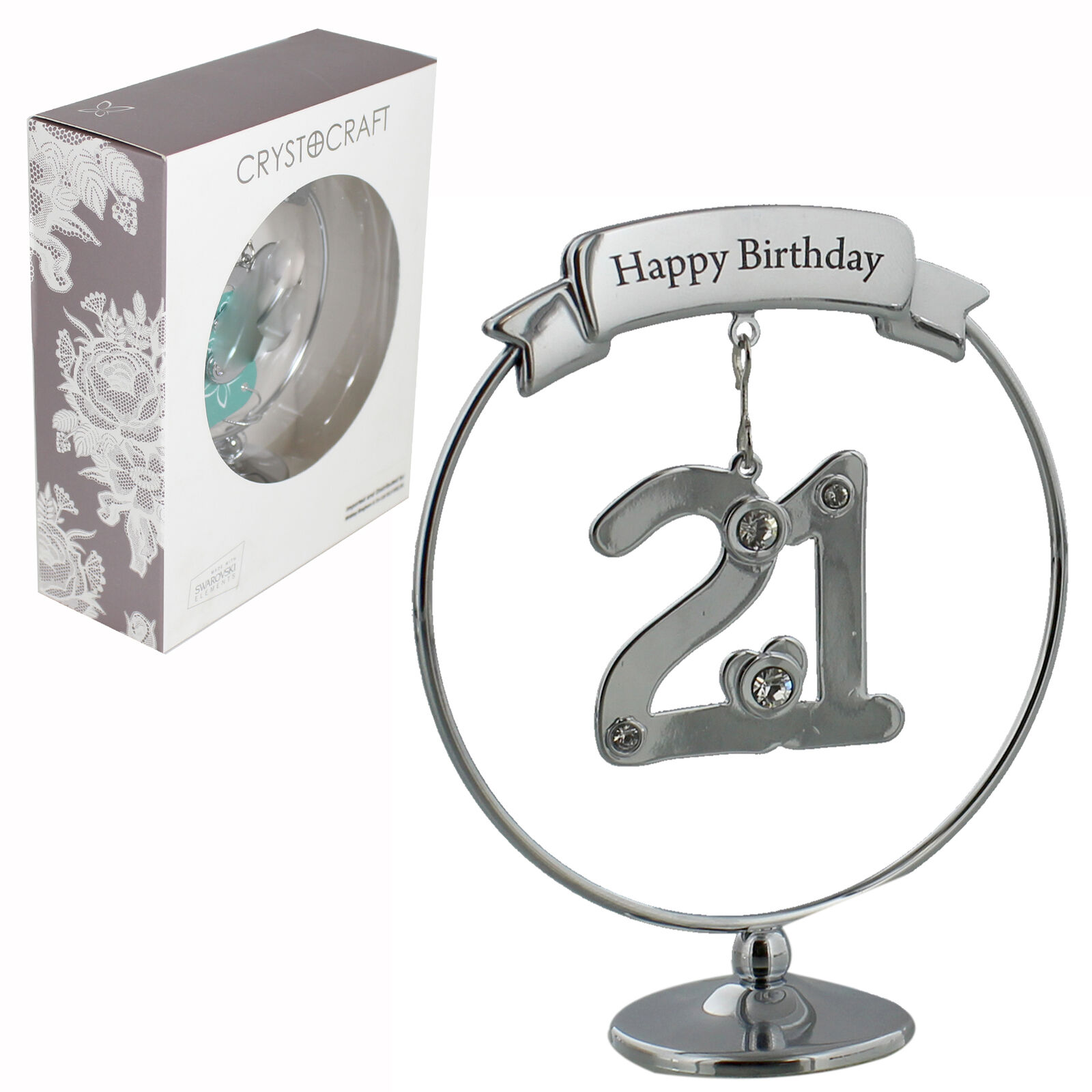 Crystocraft Happy 21st Birthday Cake Topper / Gift With Number & Swarovski Crystals