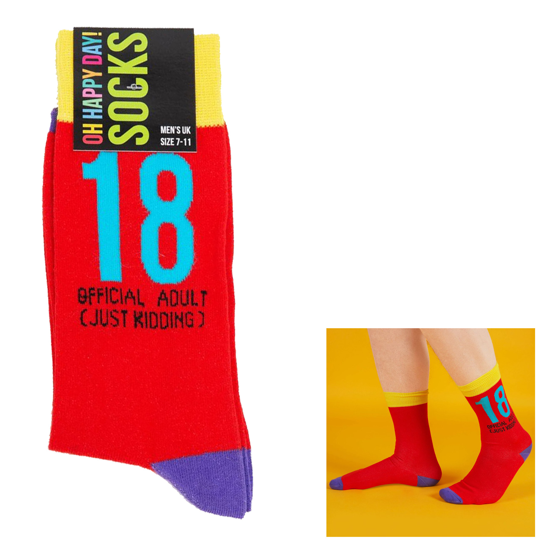 Men's Pair Colourful Socks Size 7-11 18th Birthday