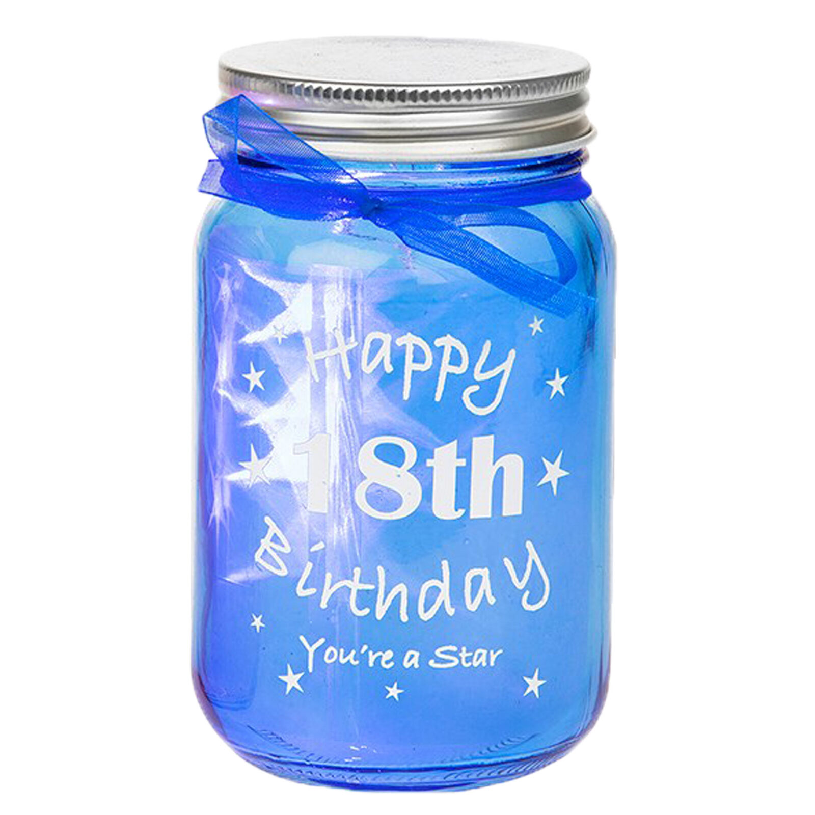 Firefly Battery Light Up 13cm Jar - Age Birthday Gift - 18th Birthday Blue