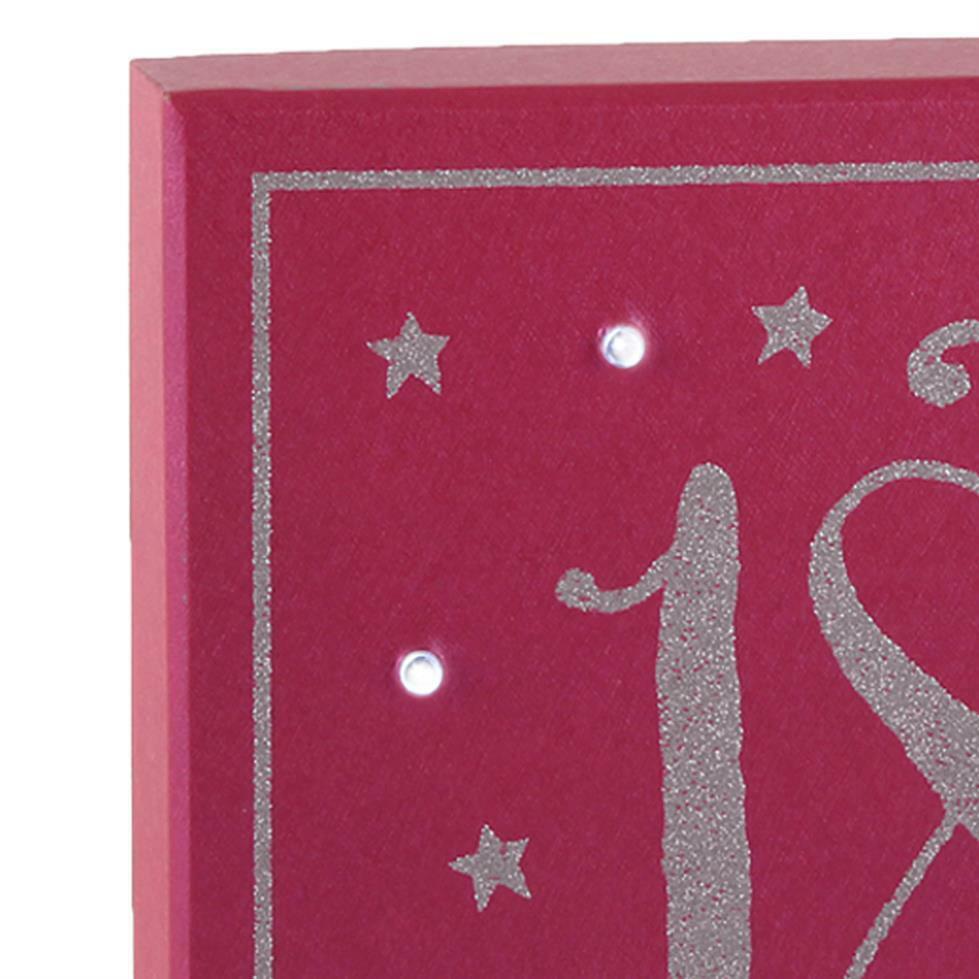 Girl Talk 'Light Up' Pink and Silver Glitter Birthday Plaque - 18th Birthday