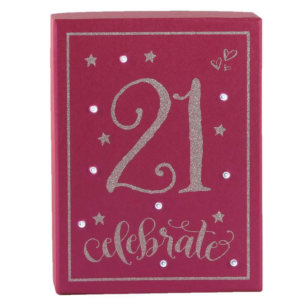 Girl Talk 'Light Up' Pink and Silver Glitter Birthday Plaque - 21st
