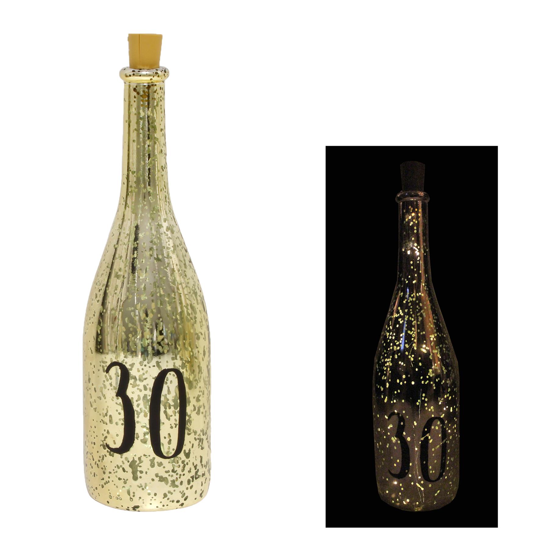 Gold Crackle Glaze Battery Light Up Bottle with Number - 30th Birthday Gift
