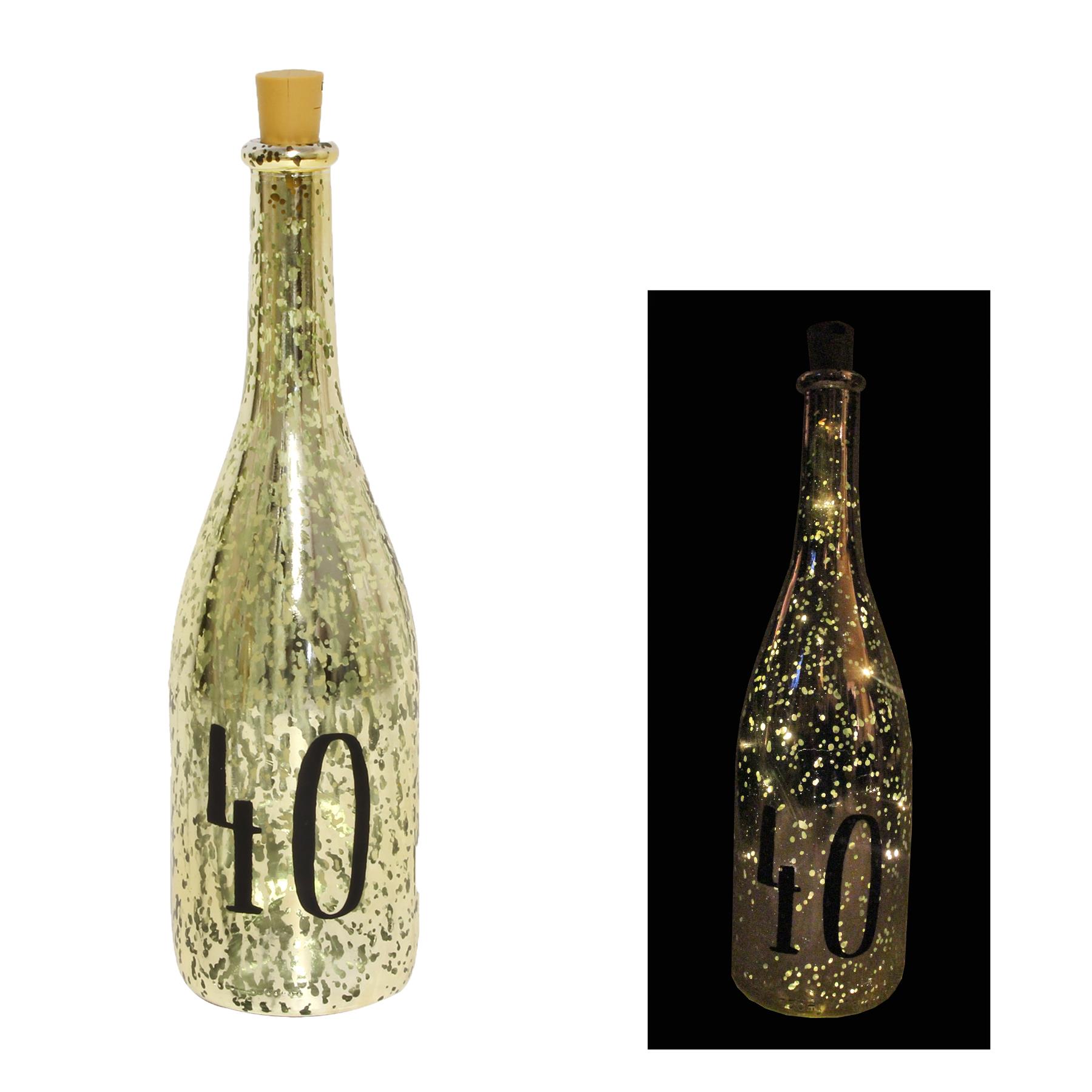 Gold Crackle Glaze Battery Light Up Bottle with Number - 40th Birthday Gift