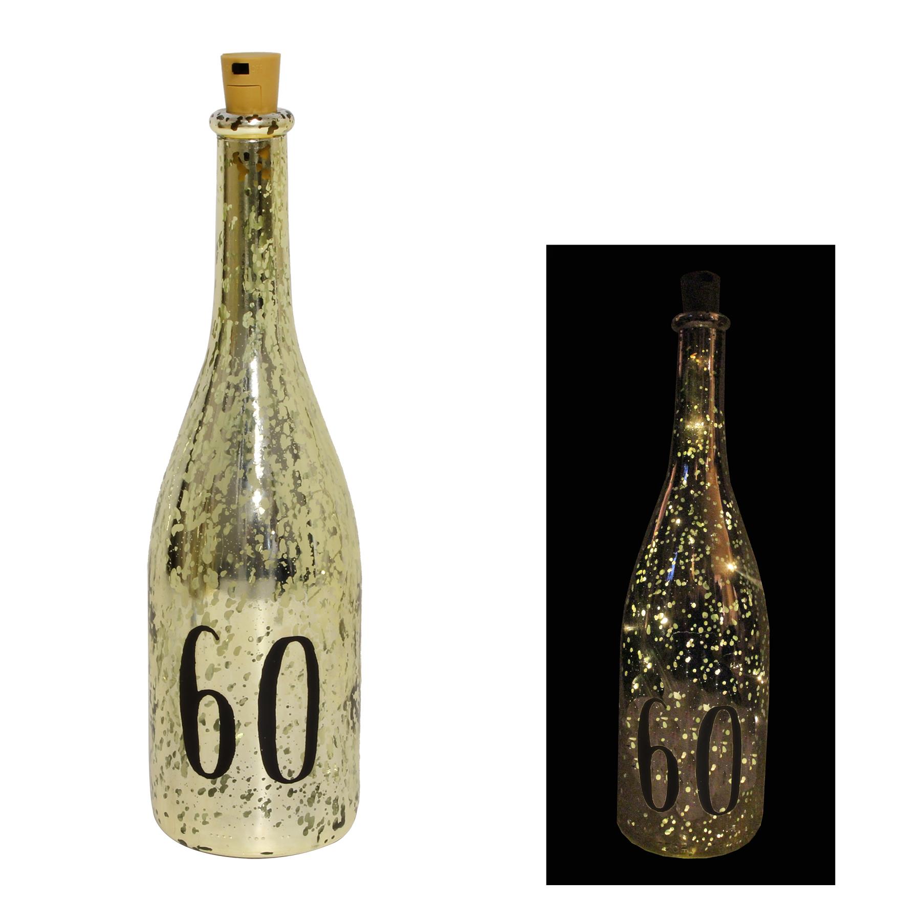 Gold Crackle Glaze Battery Light Up Bottle with Number - 60th Birthday