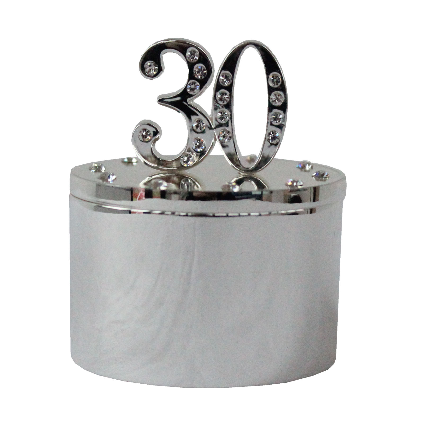 Milestones Silver and Diamante Trinket Box with Number Top - 30th Birthday