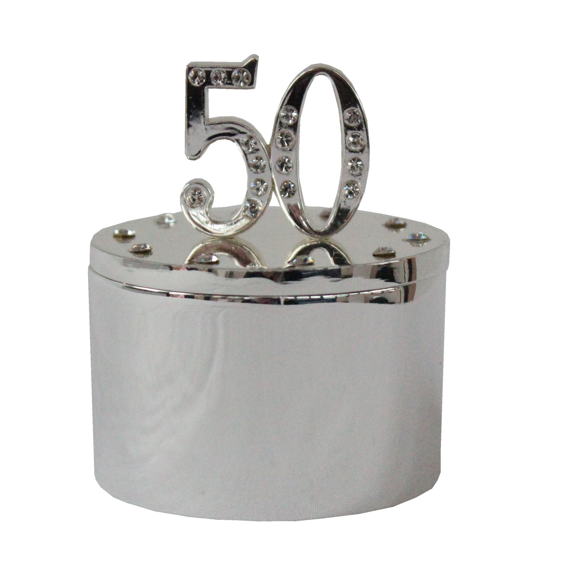Milestones Silver and Diamante Trinket Box with Number Top - 50th Birthday