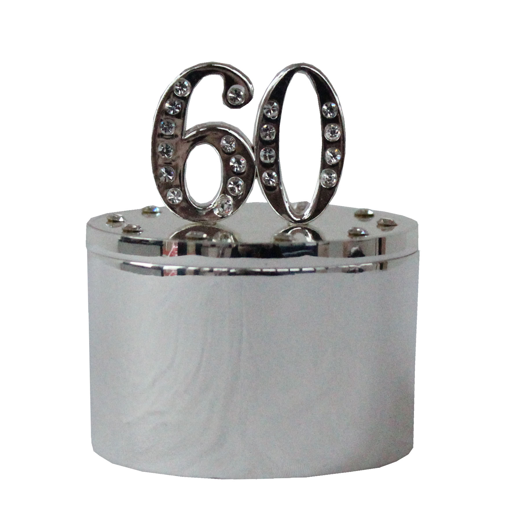 Milestones Silver and Diamante Trinket Box with Number Top - 60th Birthday
