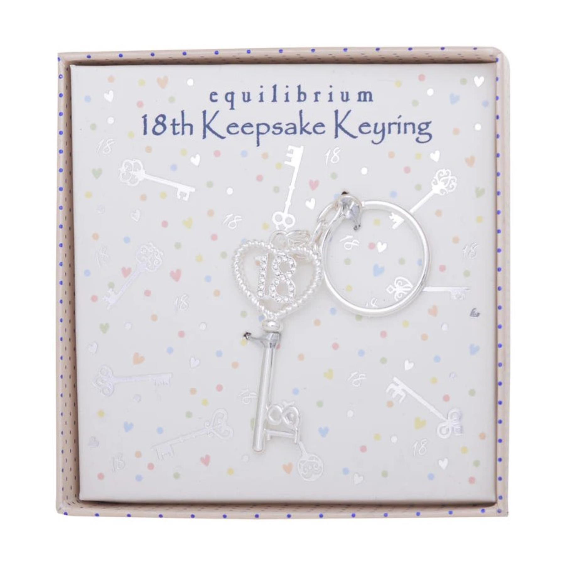 Silver Birthday Key Keepsake Keyring with Diamante Detail - 18th