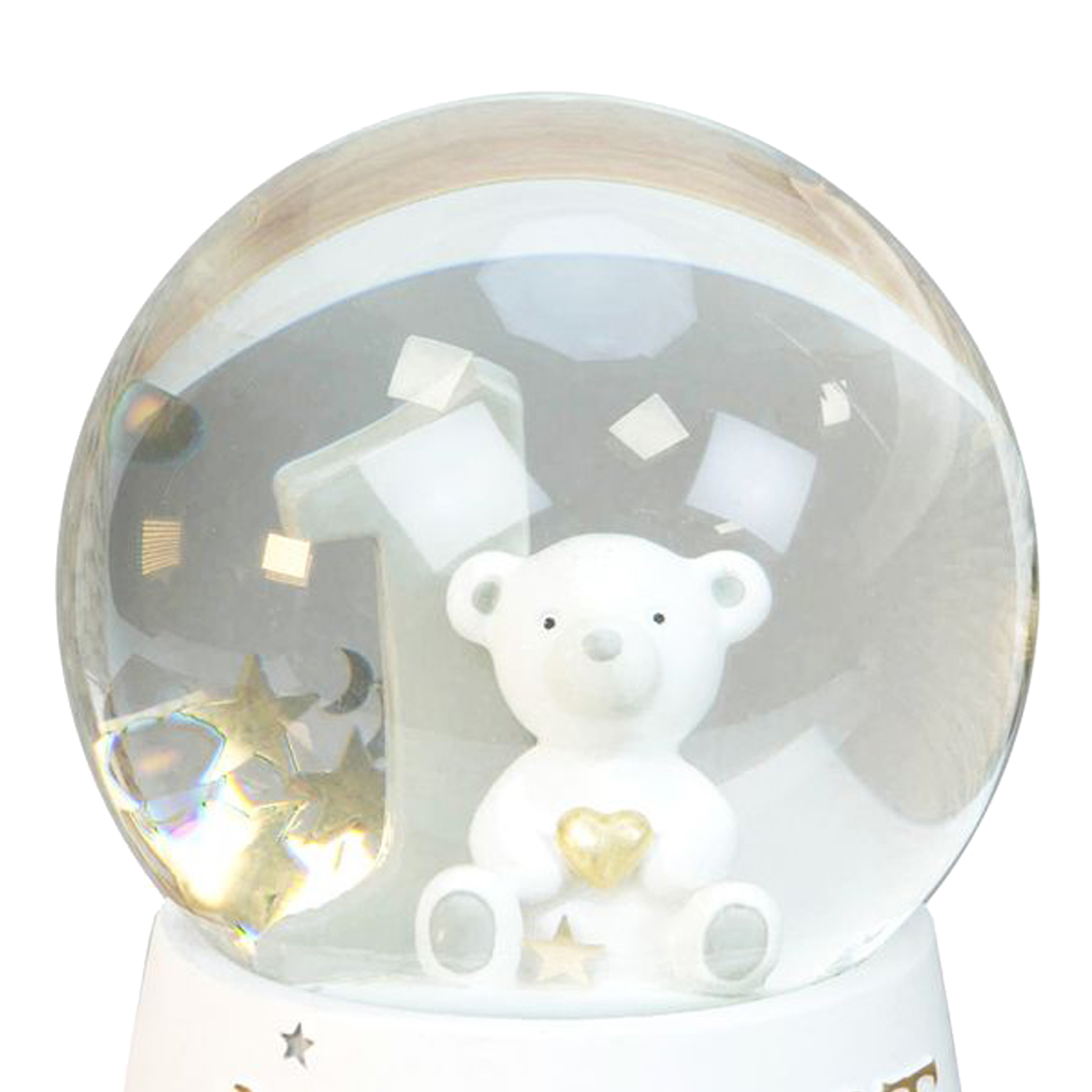 Unisex Baby's Snow Globe with Teddy My First Birthday - White and Silver