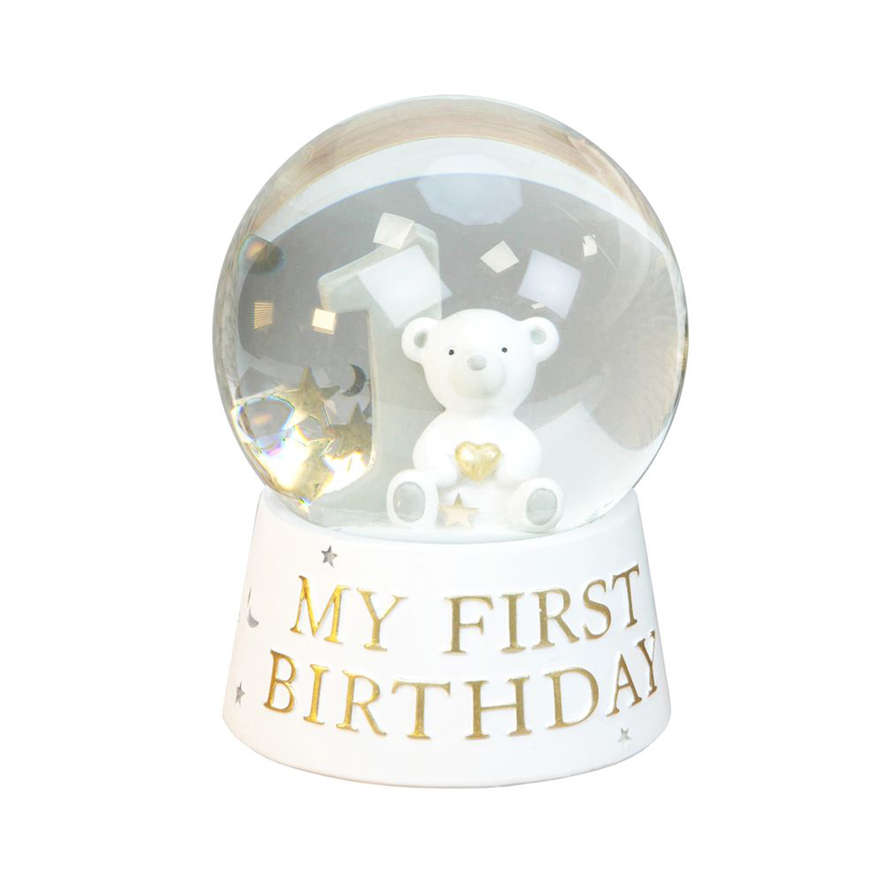 Unisex Baby's Snow Globe with Teddy My First Birthday - White and Silver