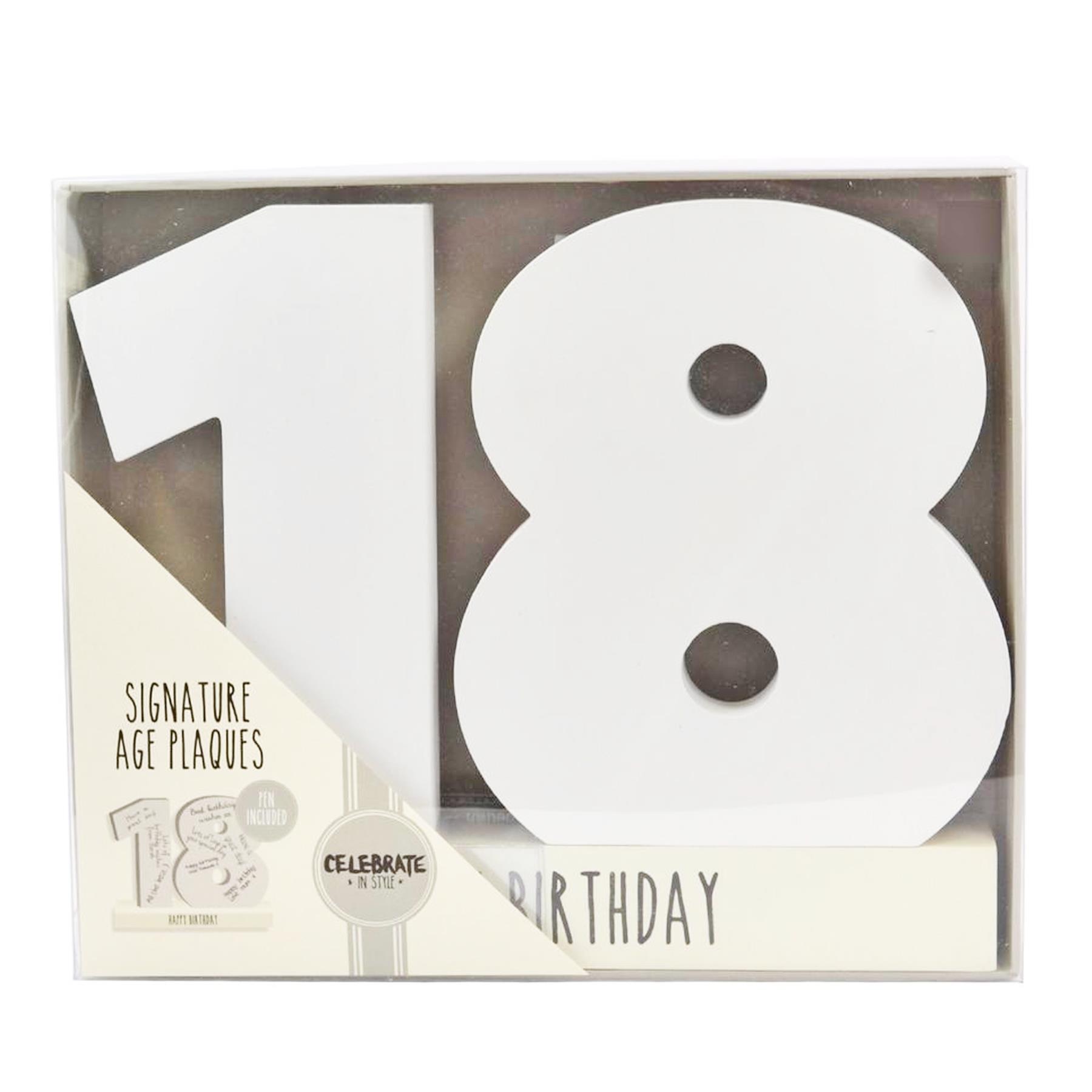 Wooden Birthday Number Signature Plaque on Base with Pen - 18th