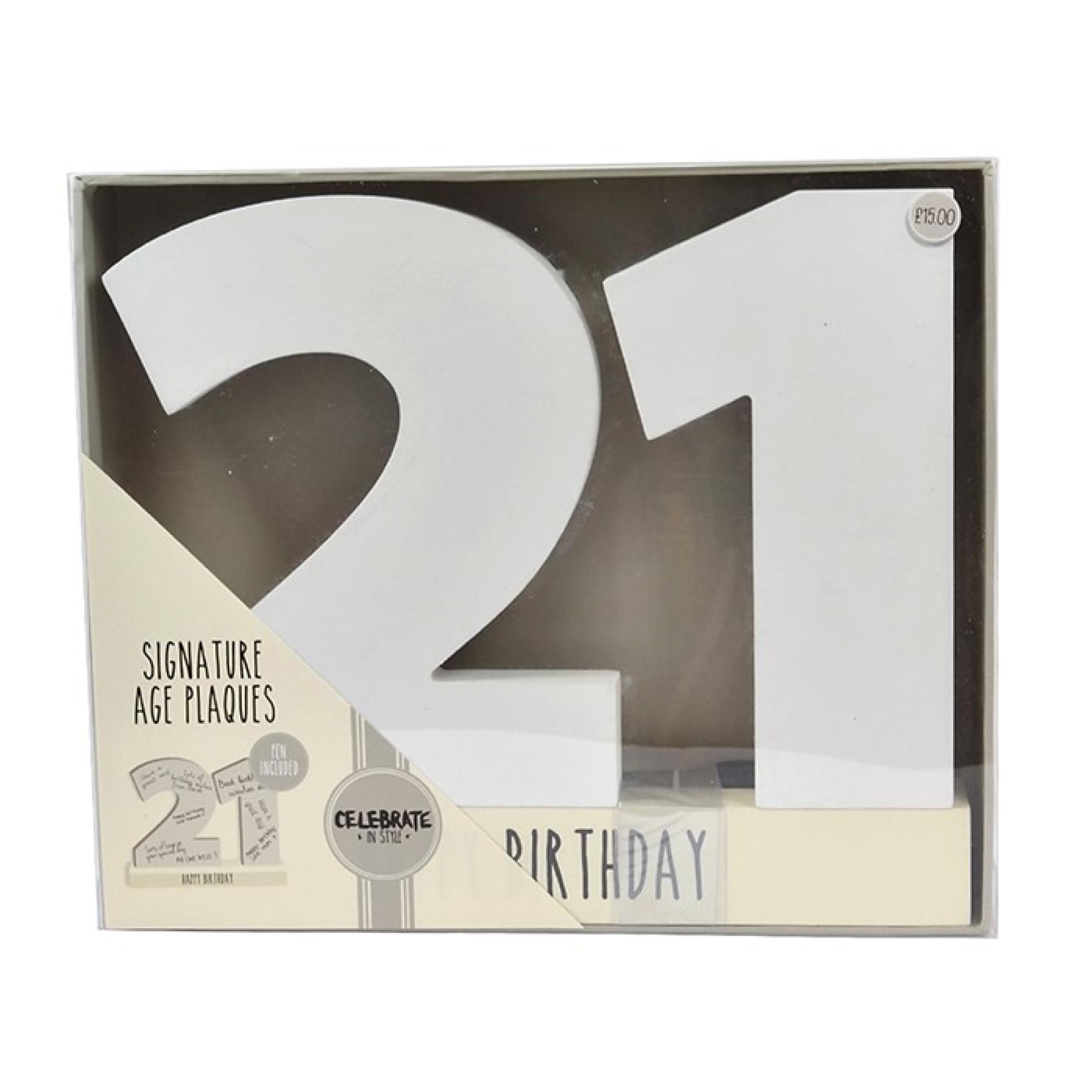 Wooden Birthday Number Signature Plaque on Base with Pen - 21st