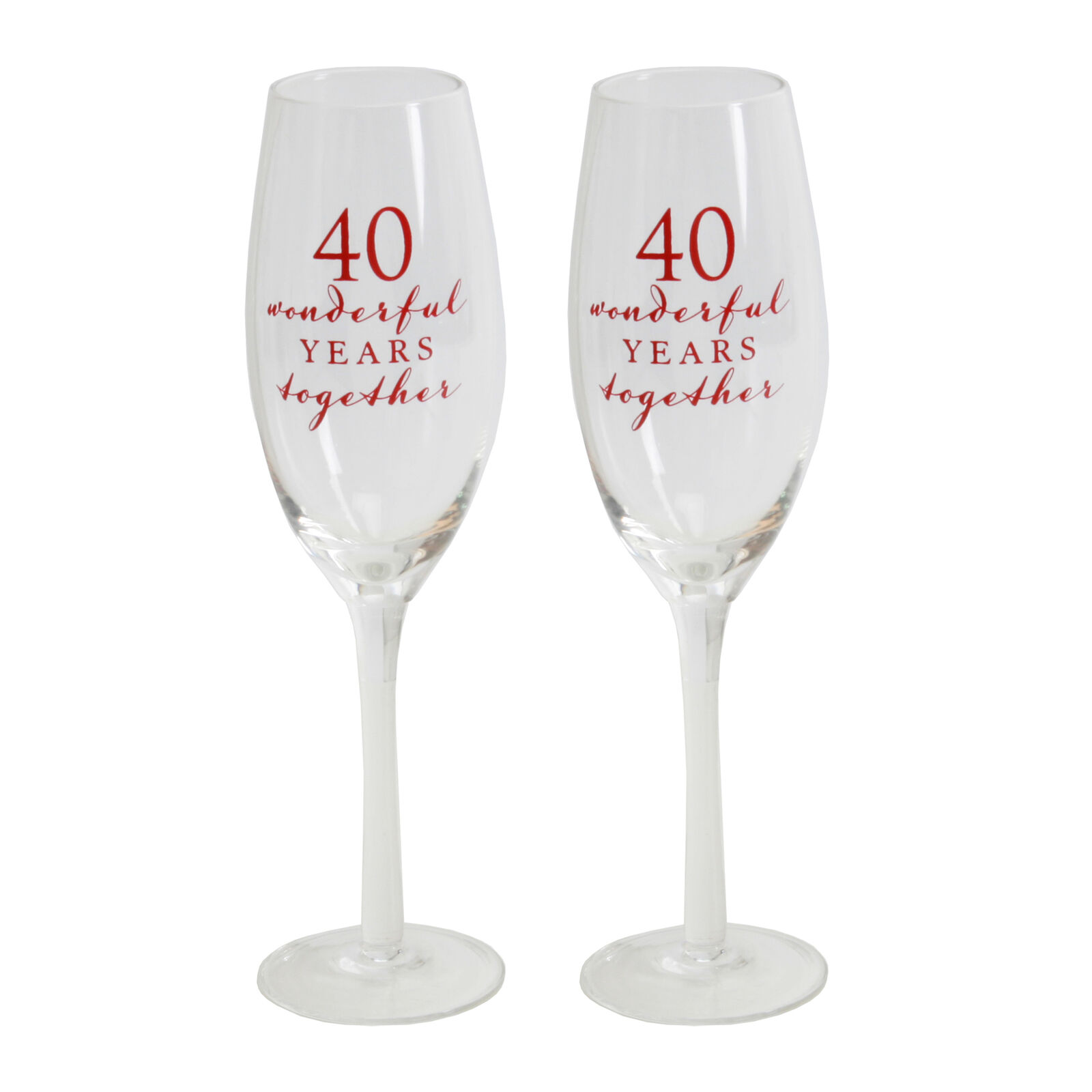 Amore Set of 2 Gift Boxed Champagne Flutes - 40th Anniversary