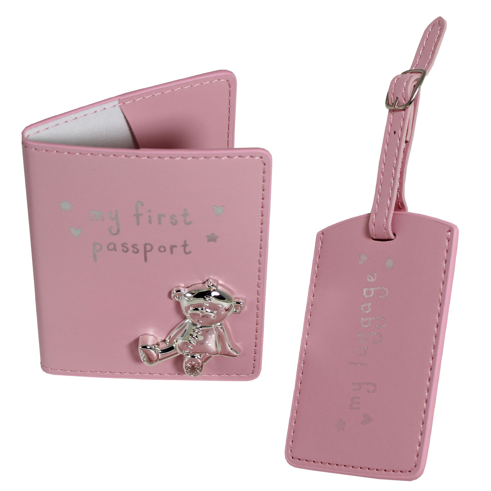 Button Corner First Passport Cover Luggage Tag Set - Pink