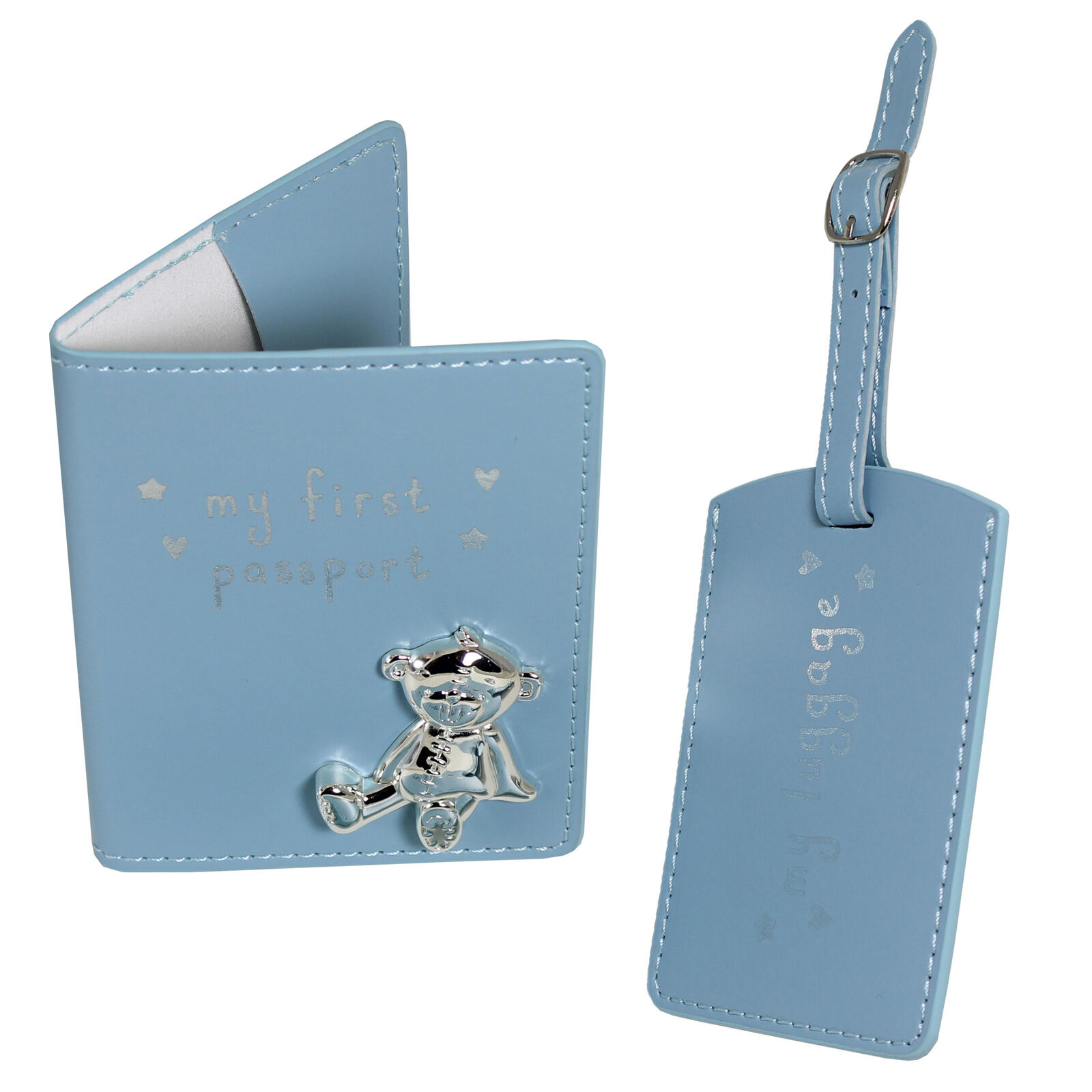 Button Corner First Passport Cover Luggage Tag Set - Blue