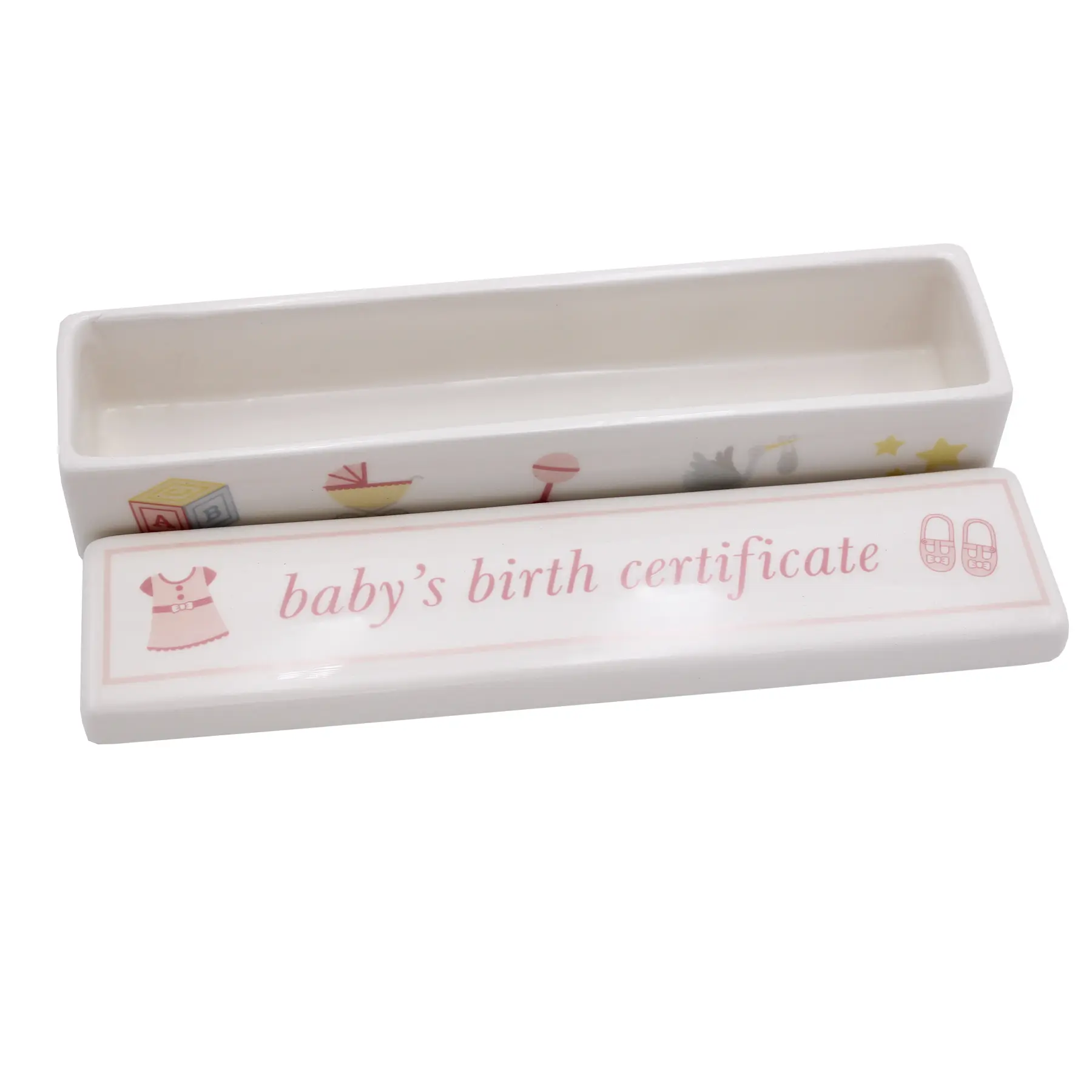 Ceramic 'Baby's Birth Certificate' Holder - Pink