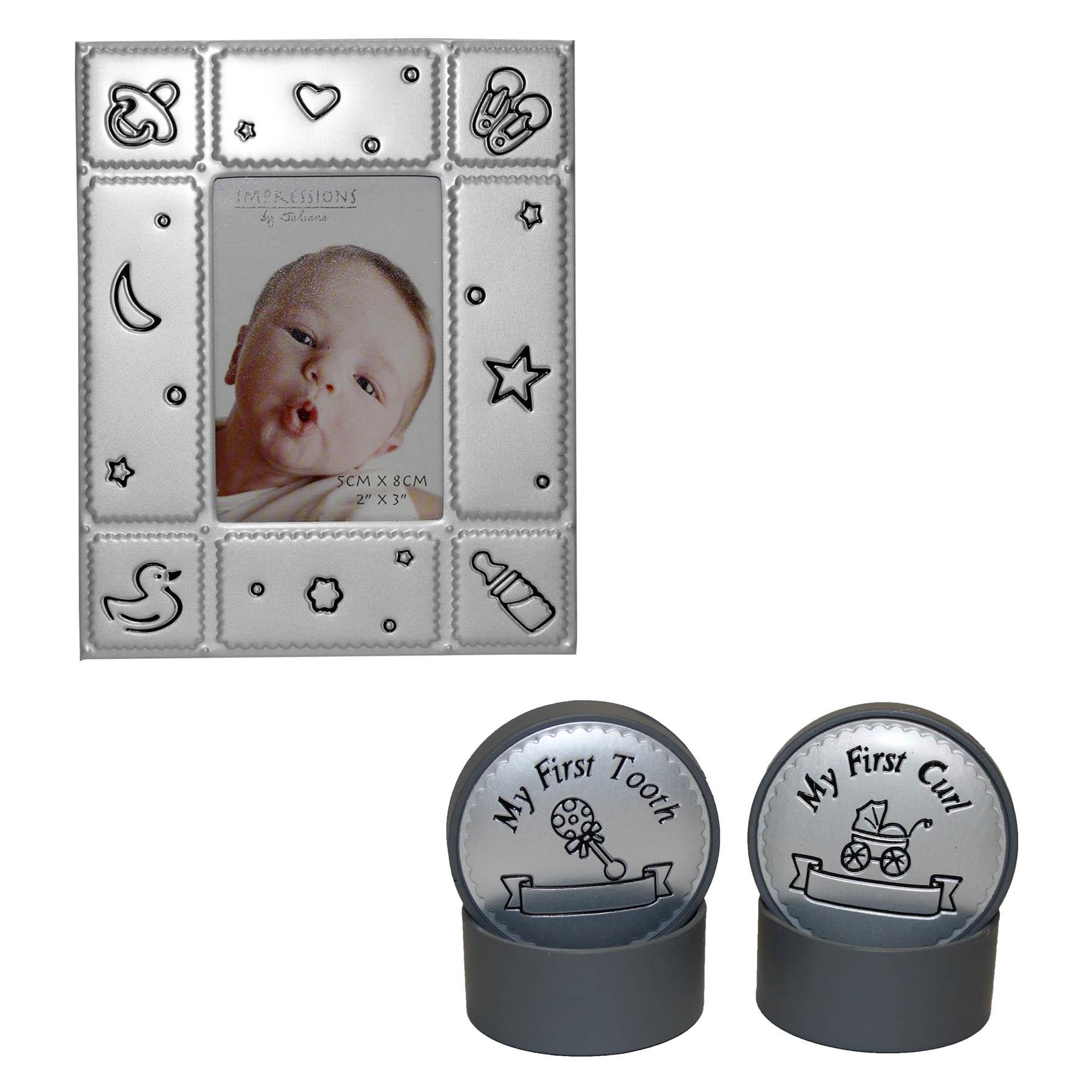 Baby Keepsake Tooth/Curl Trinket and Frame Gift Set - Black Unisex