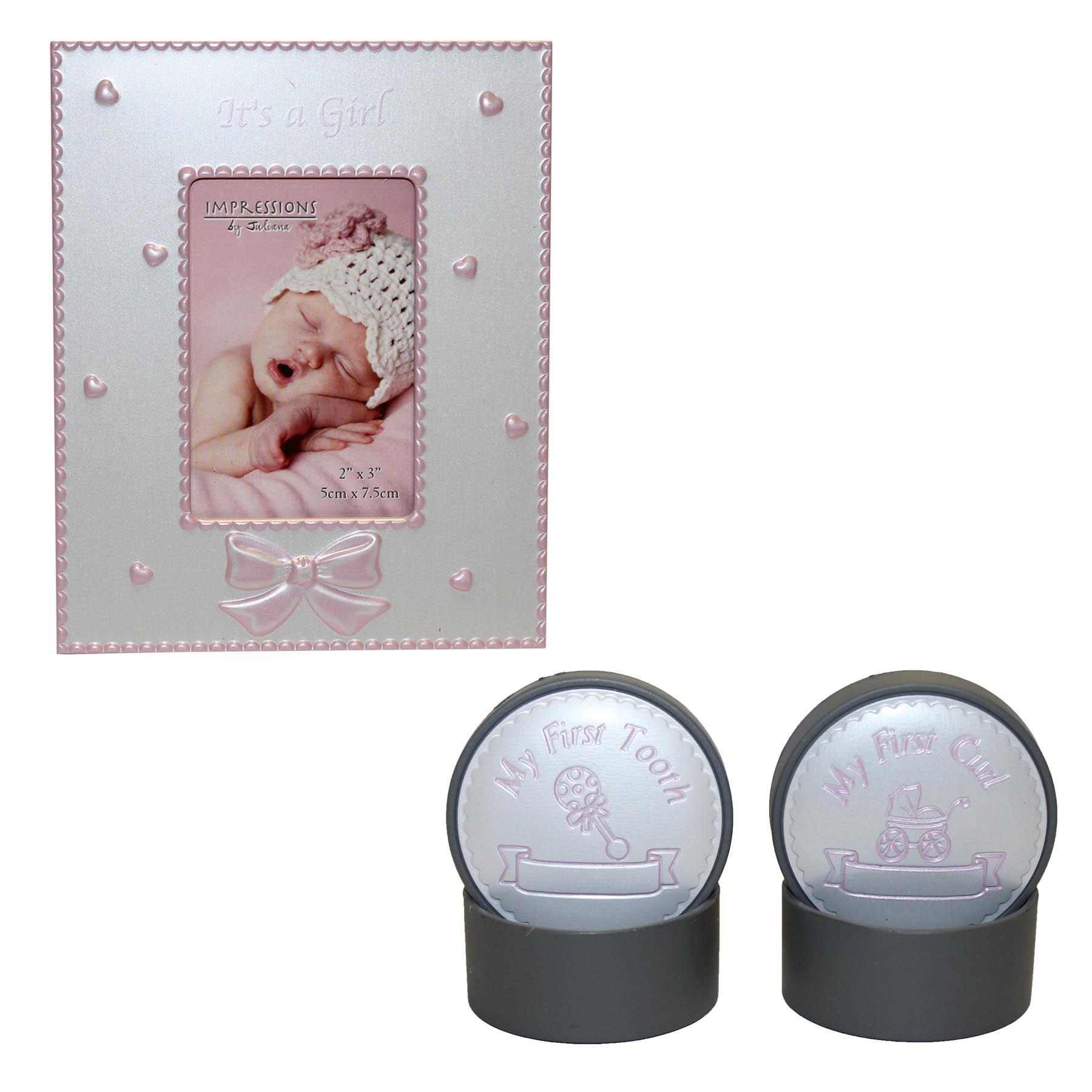 Baby Keepsake Tooth/Curl Trinket and Frame Gift Set - Pink / Girl