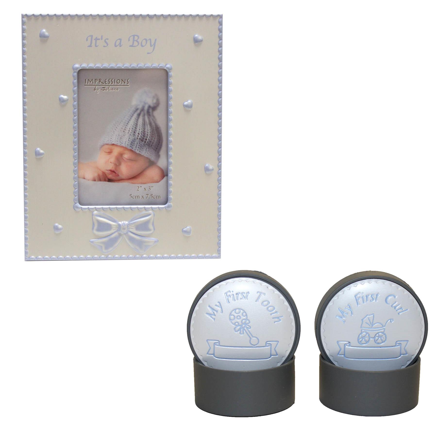 Baby Keepsake Tooth/Curl Trinket and Frame Gift Set - Blue / Boy