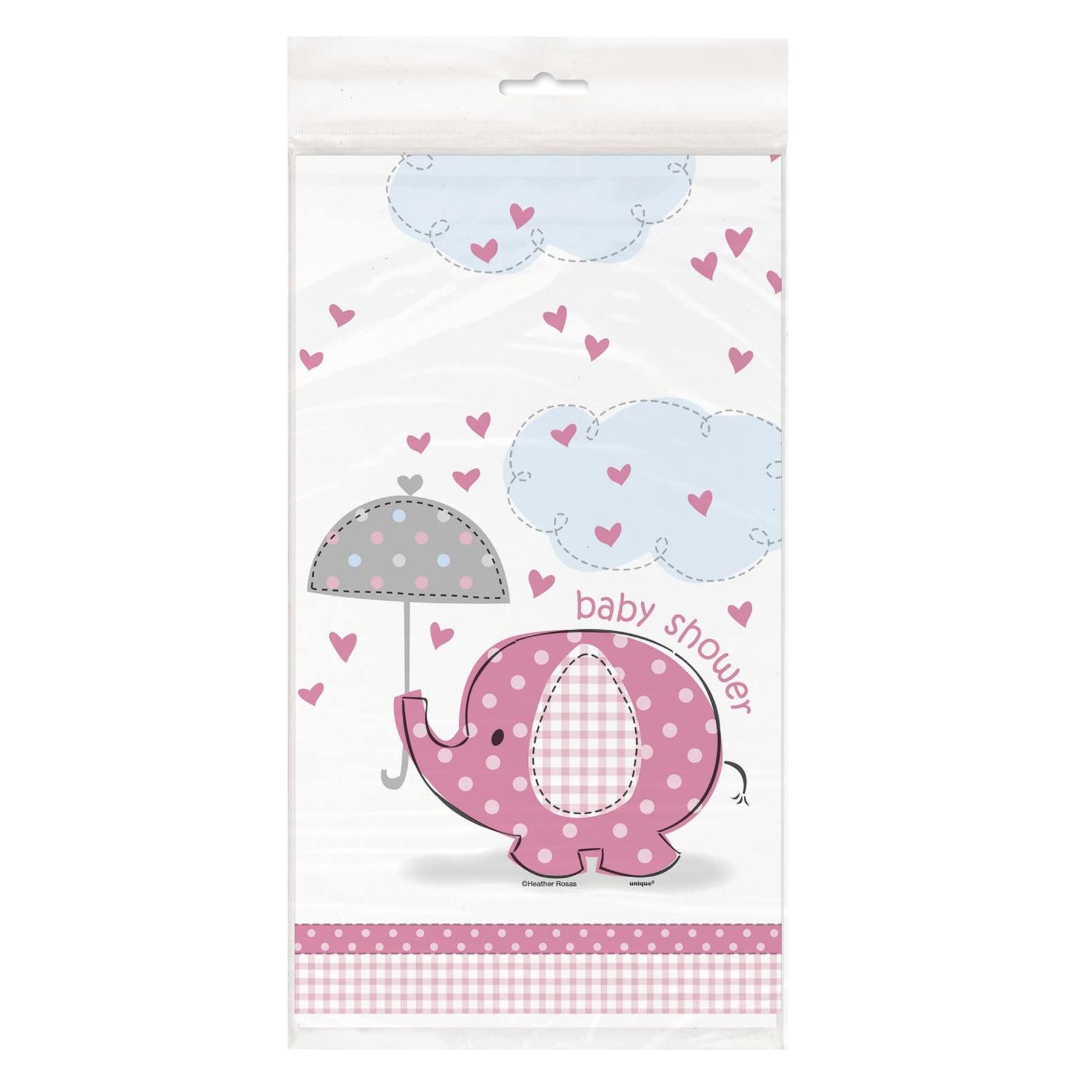 Baby Shower Plastic Table Cover Tablecloth 54x84 - Pink Elephant