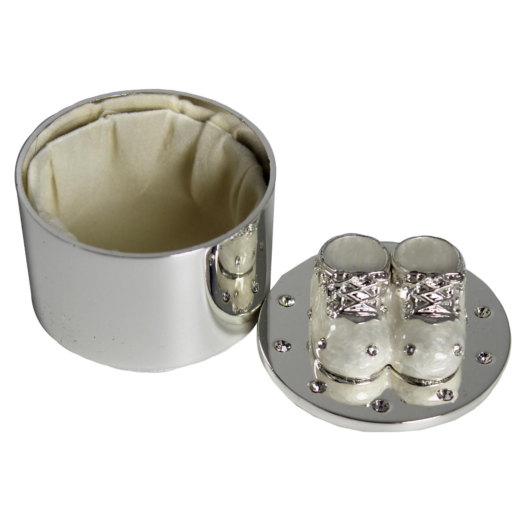 Leonardo Collection Silver Plated Trinket Box with Ivory Booties - New Baby Gift