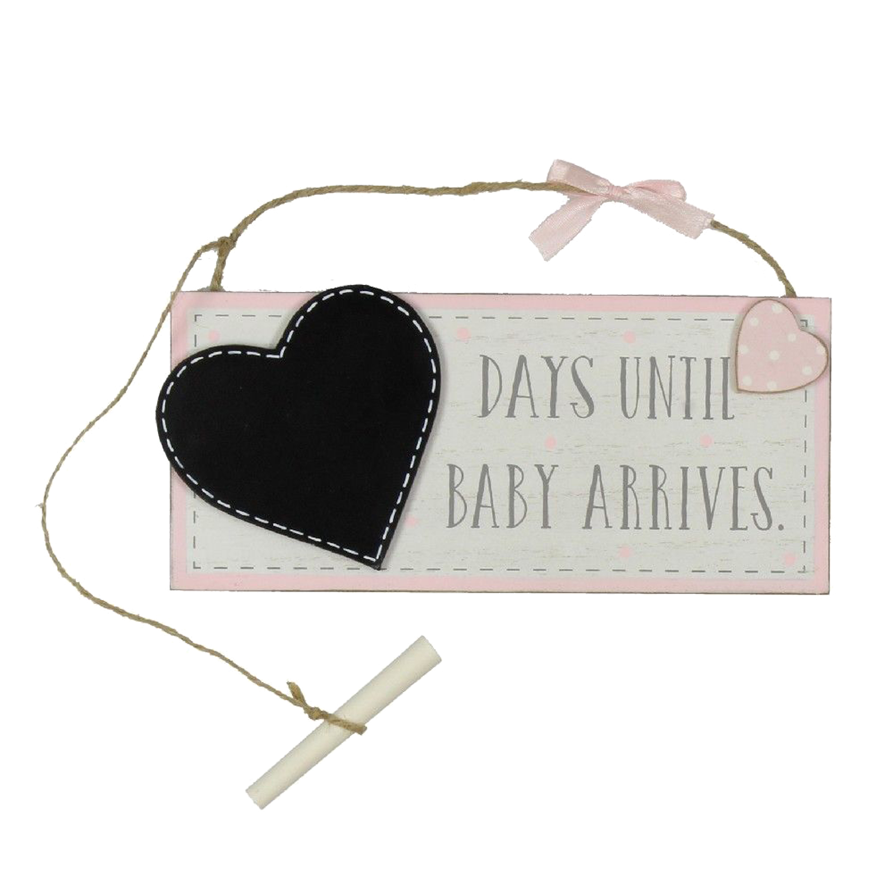 Pink Hanging Countdown Plaque '.... Days Until Baby Arrives' with Chalk