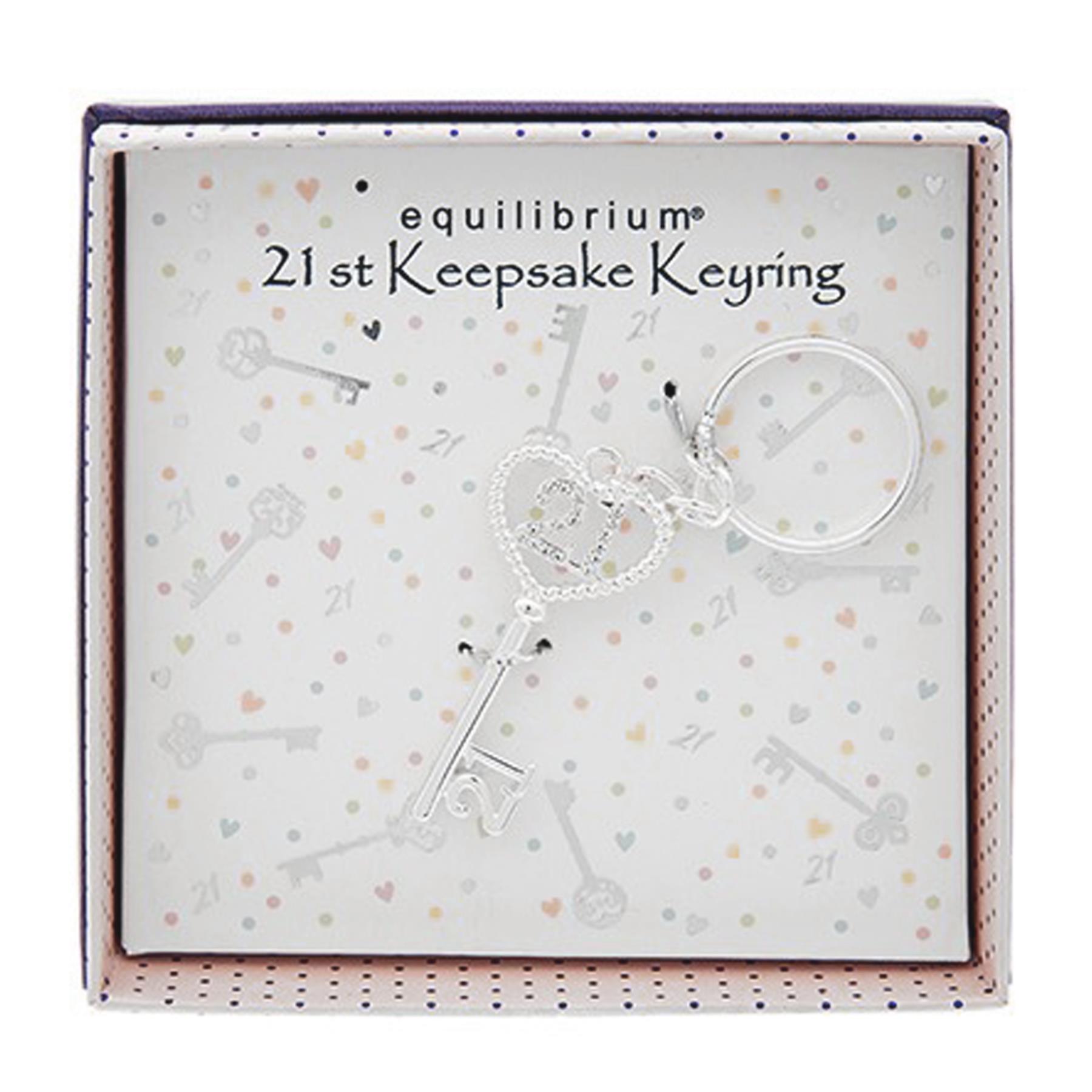 Silver Birthday Key Keepsake Keyring with Diamante Detail - 21st