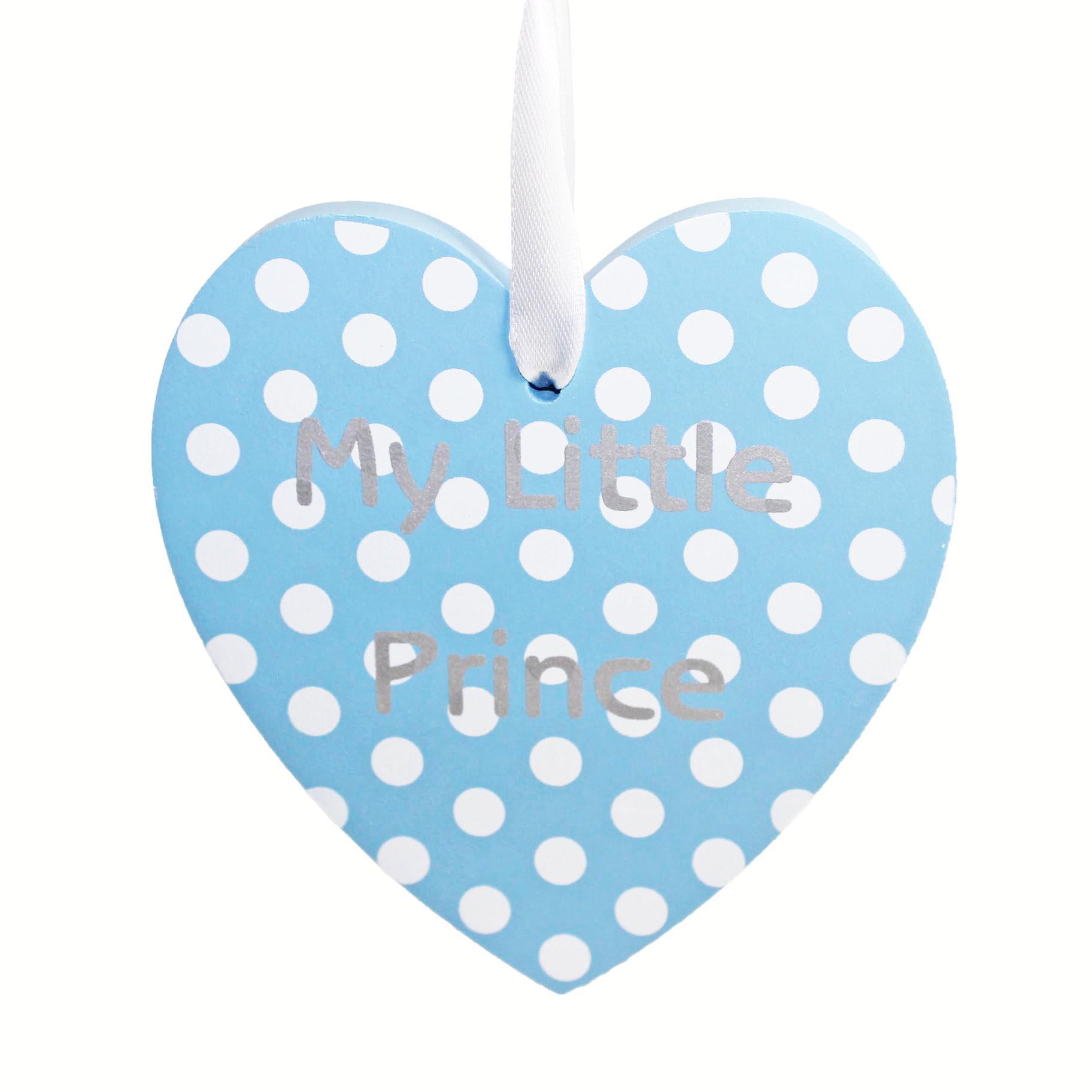 My little prince - blue with white polka dot hanging heart plaque