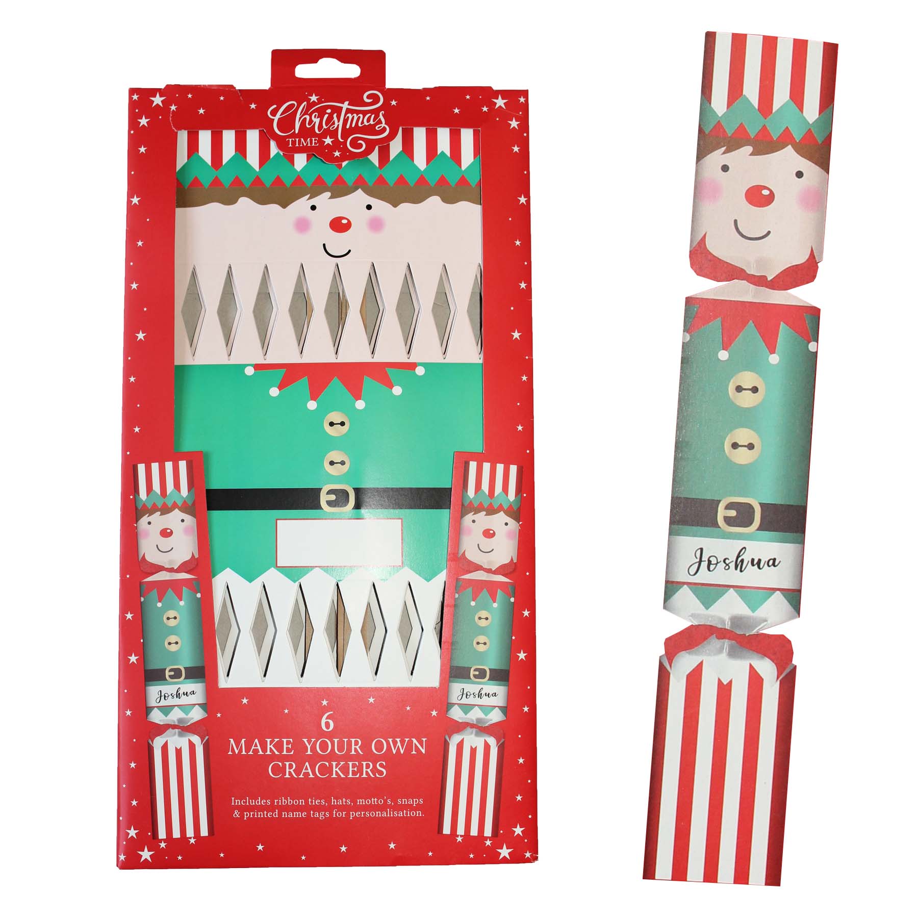 6 Pack Make your Own Christmas Cracker Kit - Elf