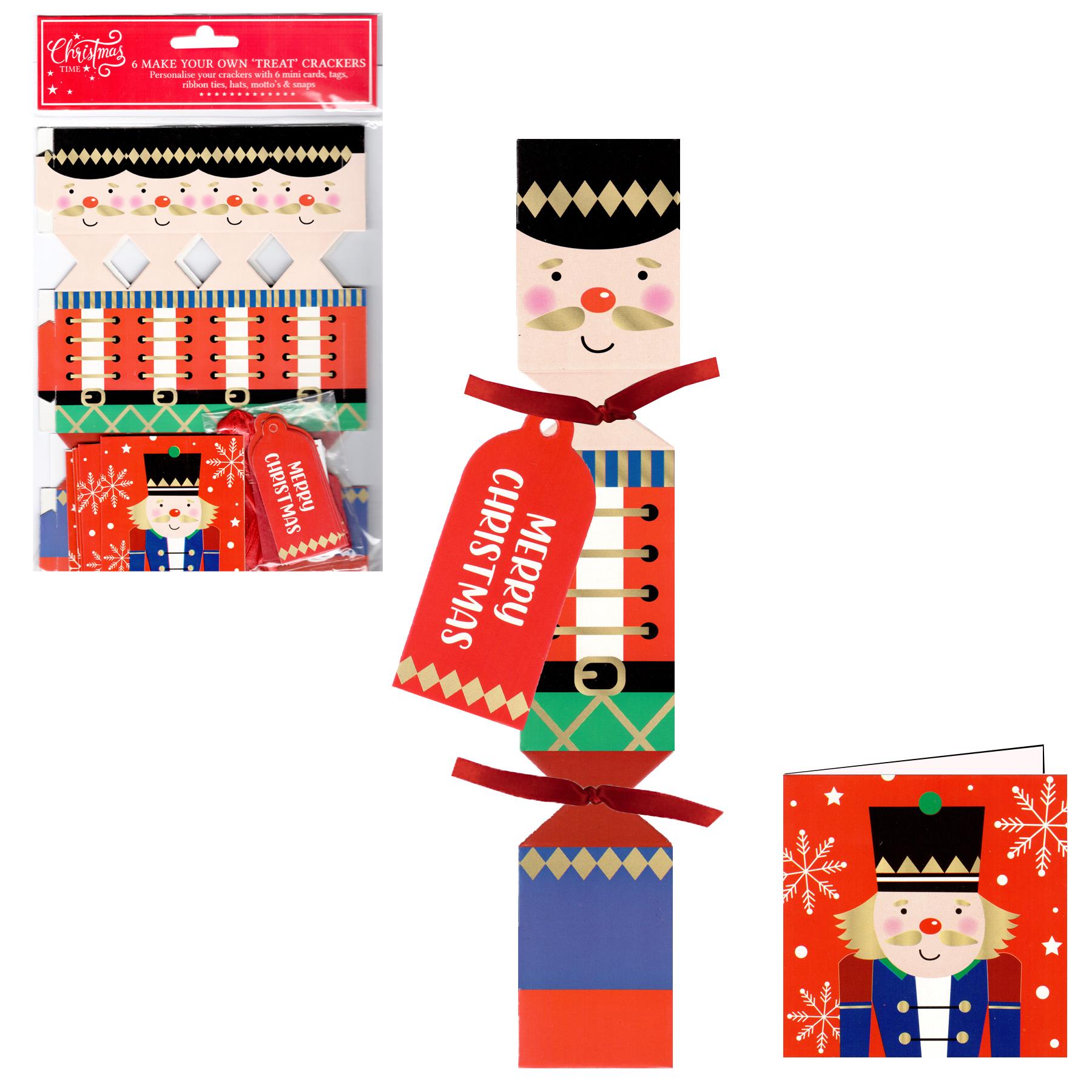 6 Pack Make your Own Treat Christmas Cracker Kit and Cards - Nutcracker Design