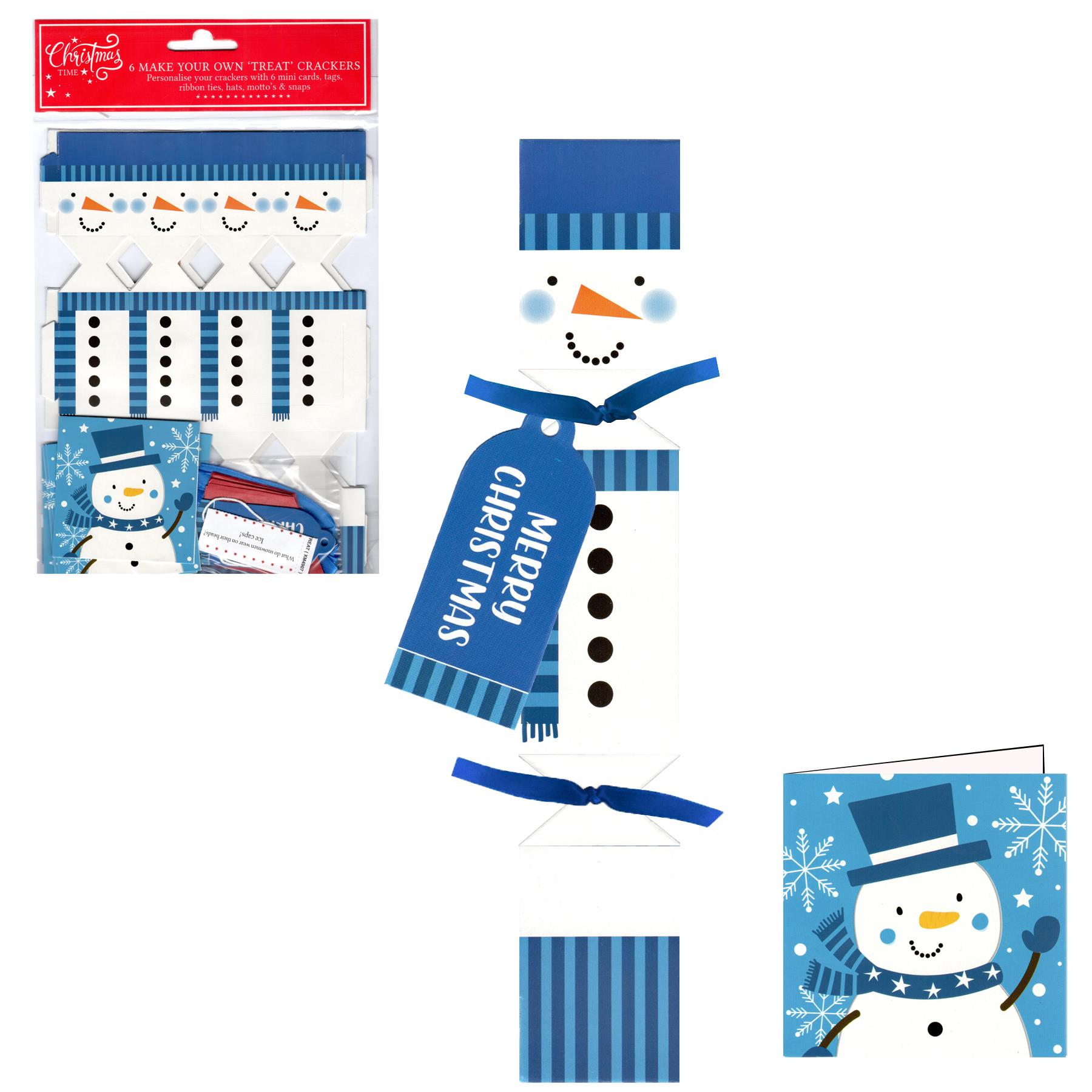 6 Pack Make your Own Treat Christmas Cracker Kit and Cards - Snowman Design