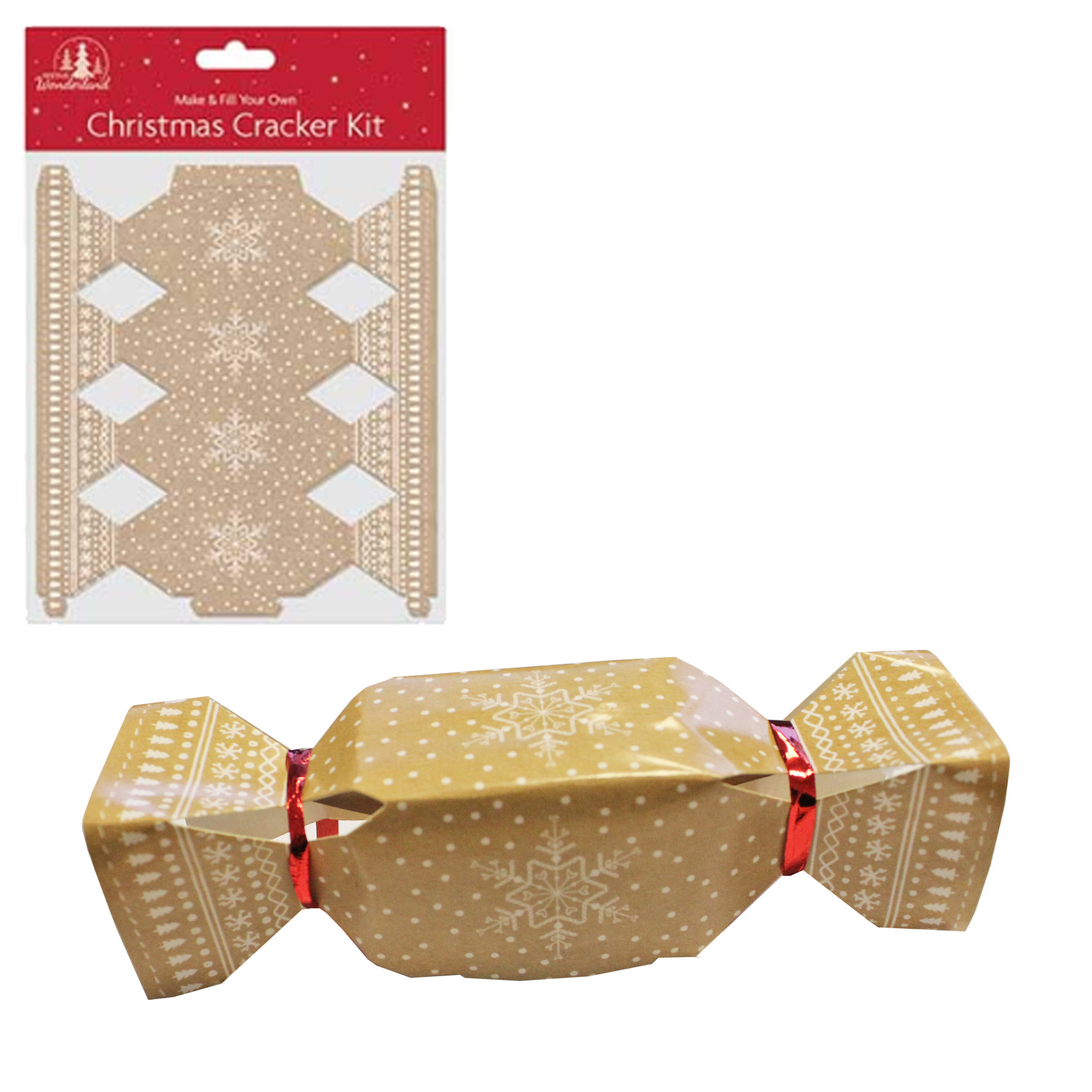 6 Pack Make your Own Treat Christmas Cracker Kit - Beige / Snowflake