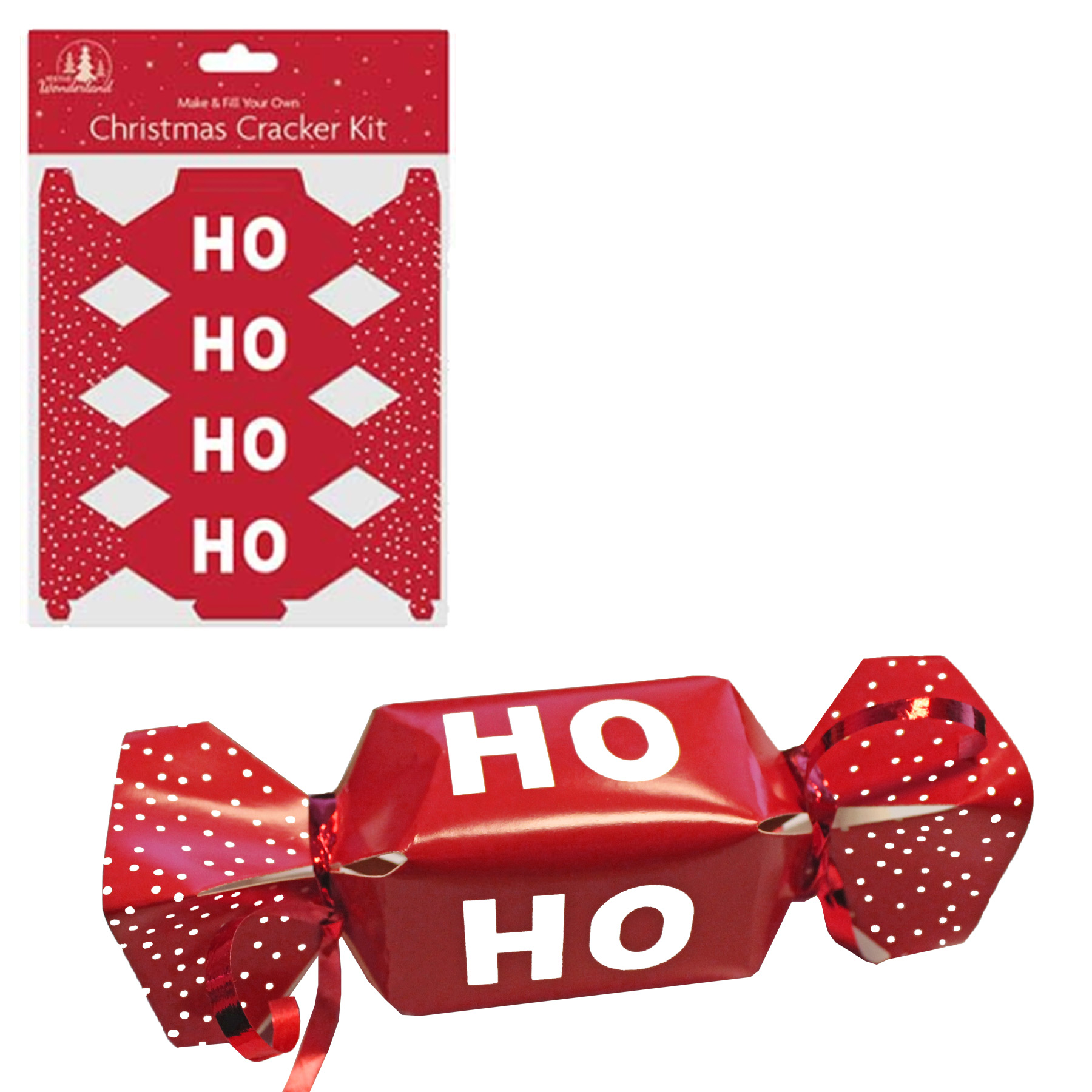 6 Pack Make your Own Treat Christmas Cracker Kit - Red / Ho Ho Ho