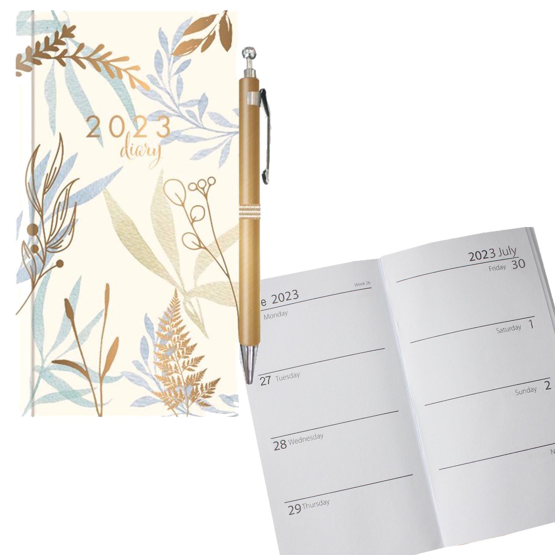 2023 Slimline Week To View Diary and Pen 0819 - Foil Print Cream