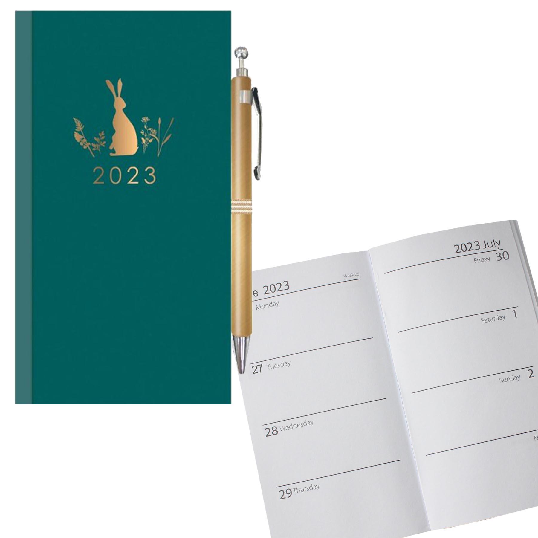 2023 Slimline Week To View Diary and Pen 0819 - Foil Print Green