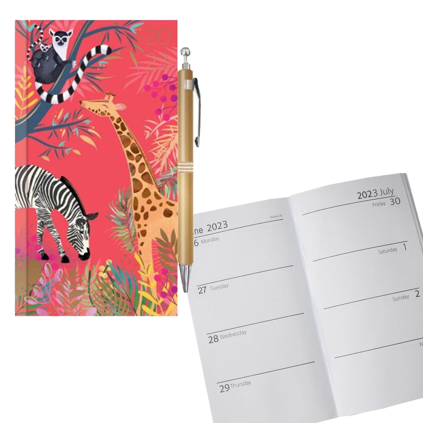 2023 Slimline Week To View Diary and Pen 0816 - Jungle Animals