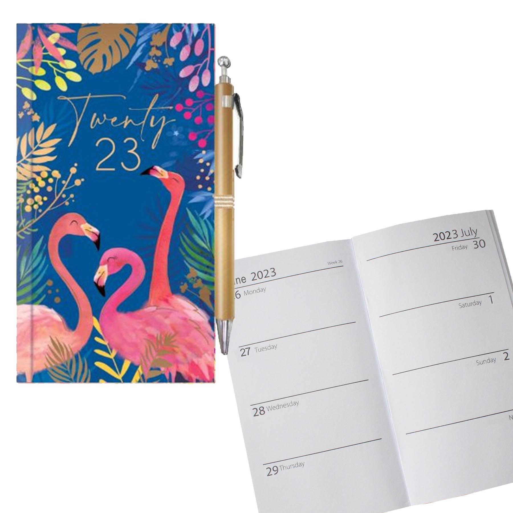 2023 Slimline Week To View Diary and Pen 0816 - Flamingo's