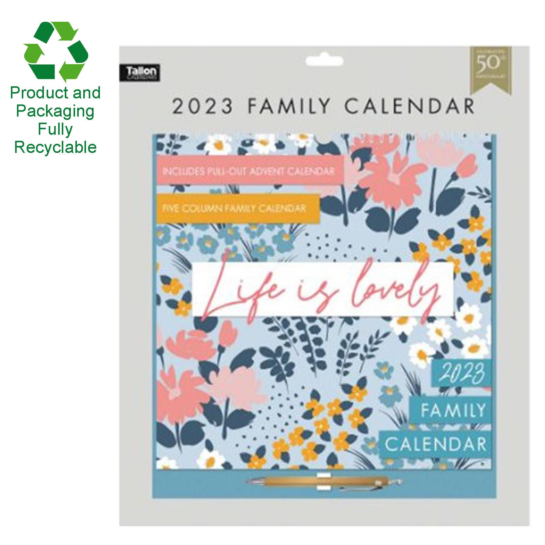 2023 Family 5 Column Calendar with Free Advent Calendar - Flowers Design