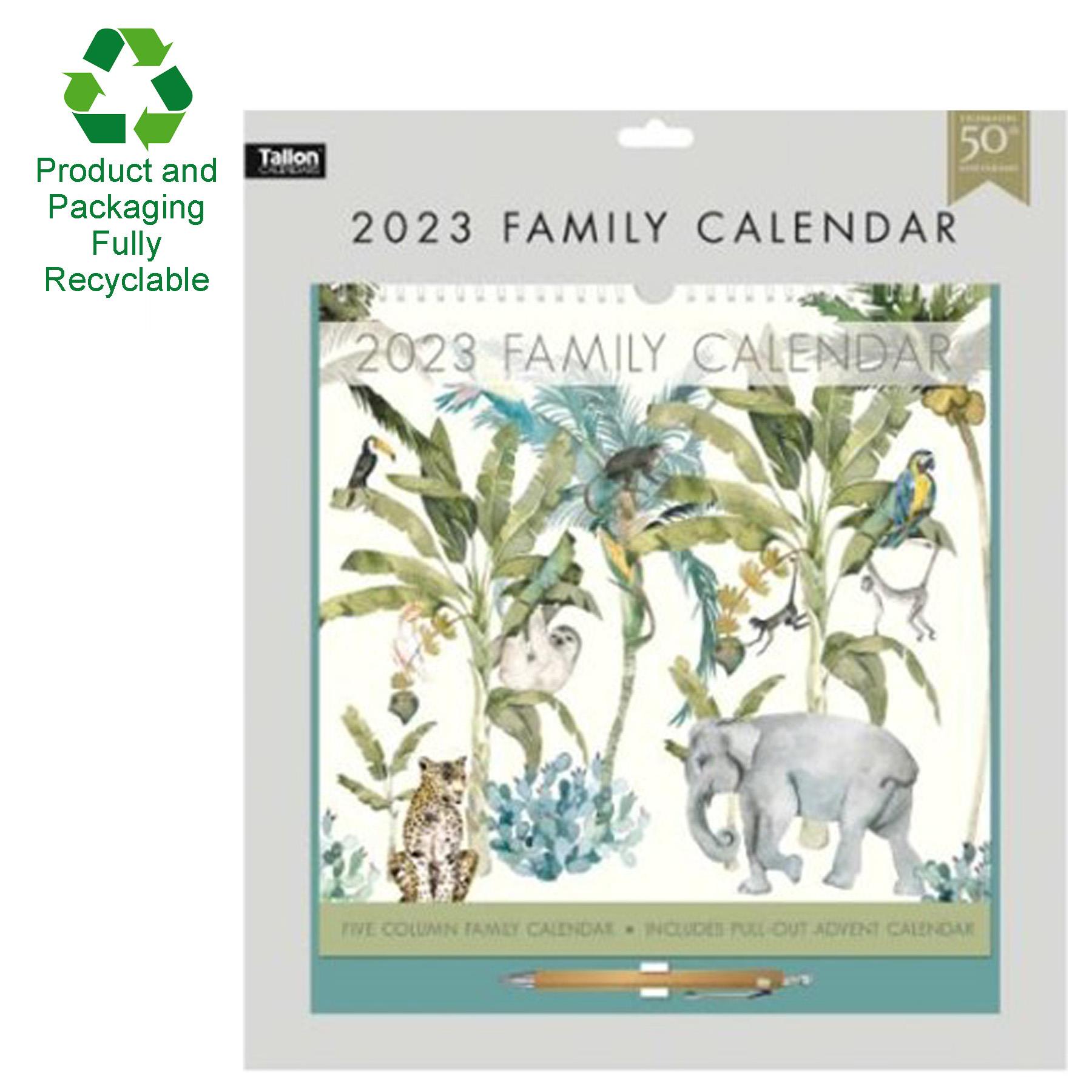 2023 Family 5 Column Calendar with Free Advent Calendar - Animal Design