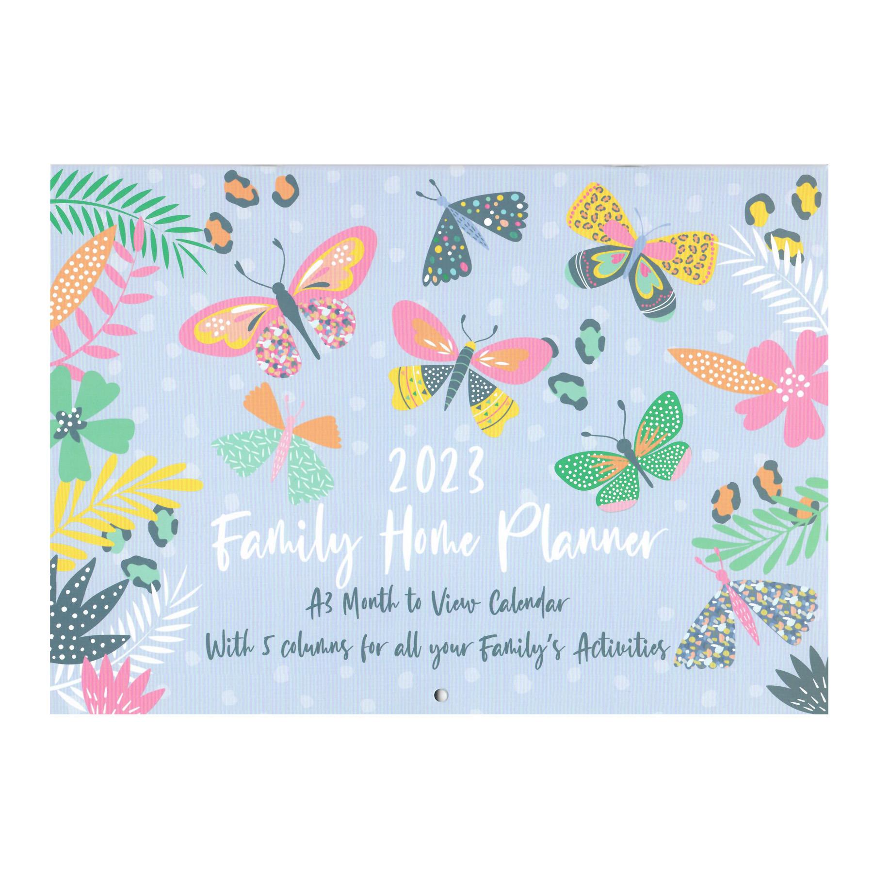 2023 Family Home Planner Calendar 5 Columns Size A3 - Butterflies