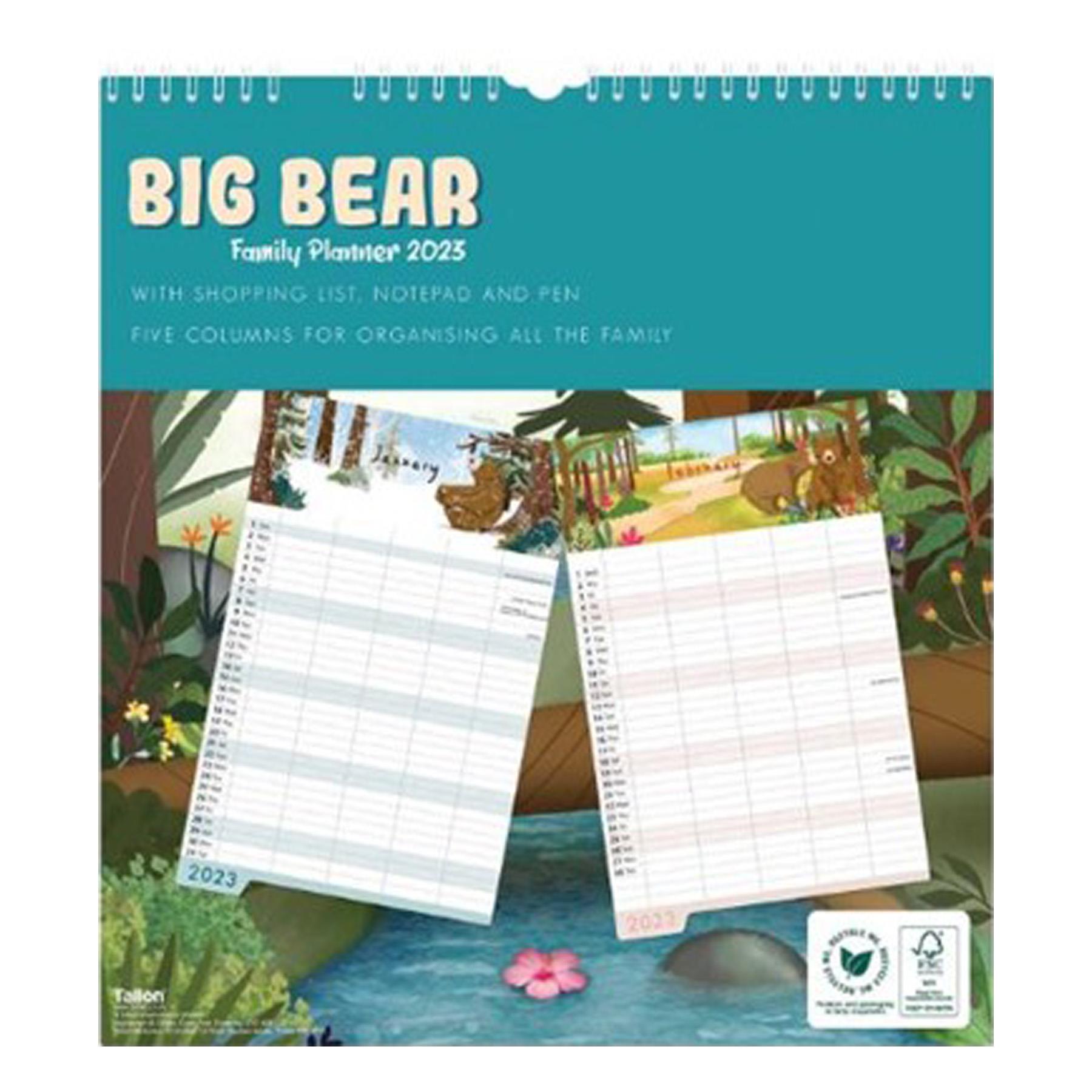 2023 Family Organiser Calendar - Shopping List, Memo Pad and Pen - Bears in the Wood