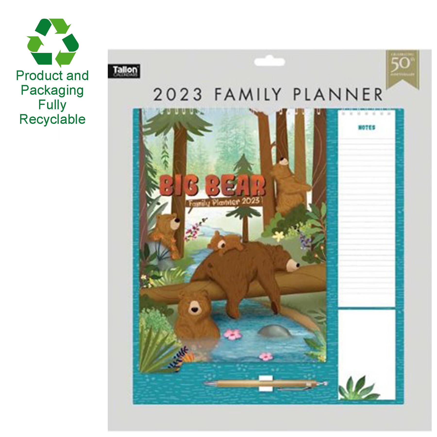 2023 Family Organiser Calendar - Shopping List, Memo Pad and Pen - Bears in the Wood