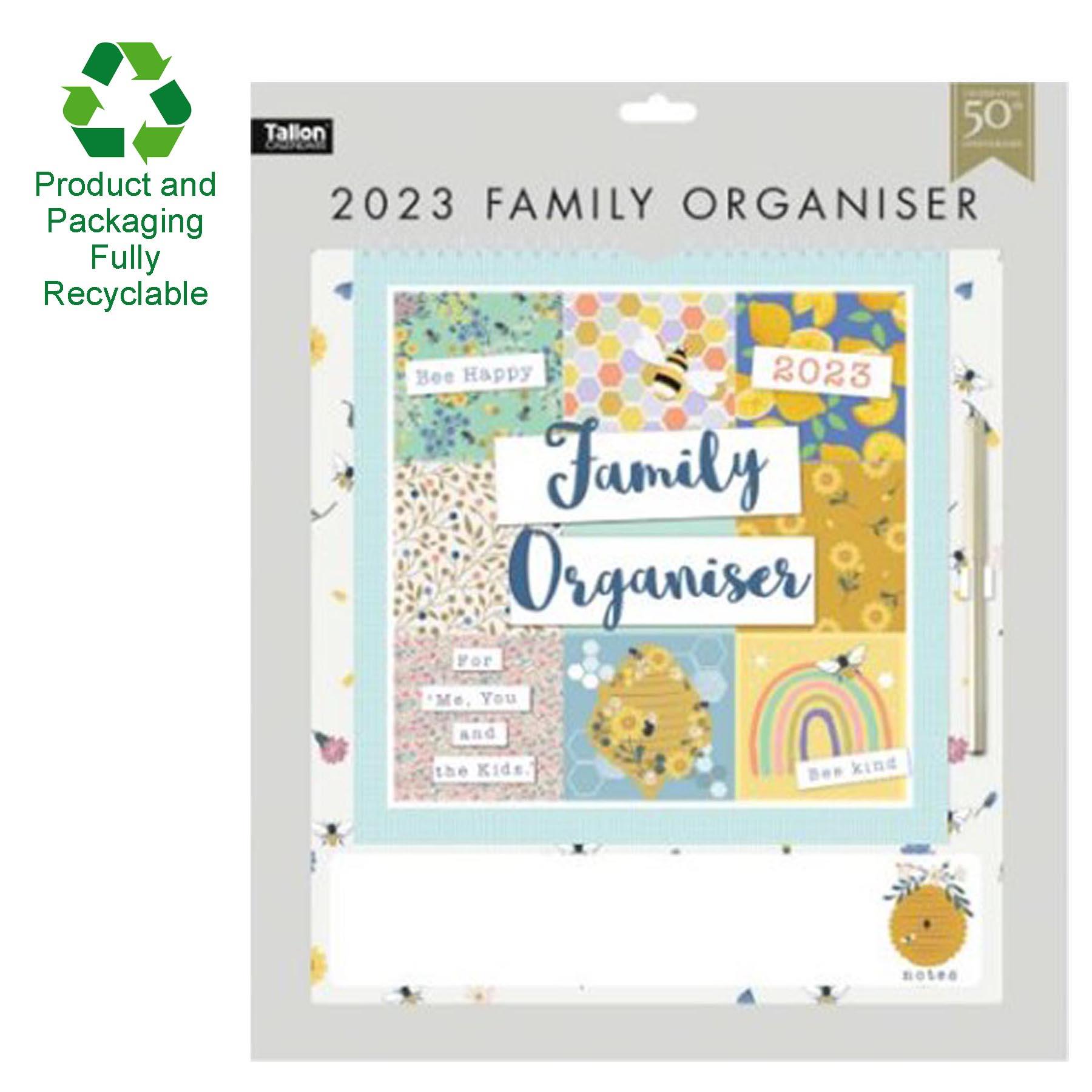 2023 Family Organiser Calendar with Note Board and Pen - Bee Happy